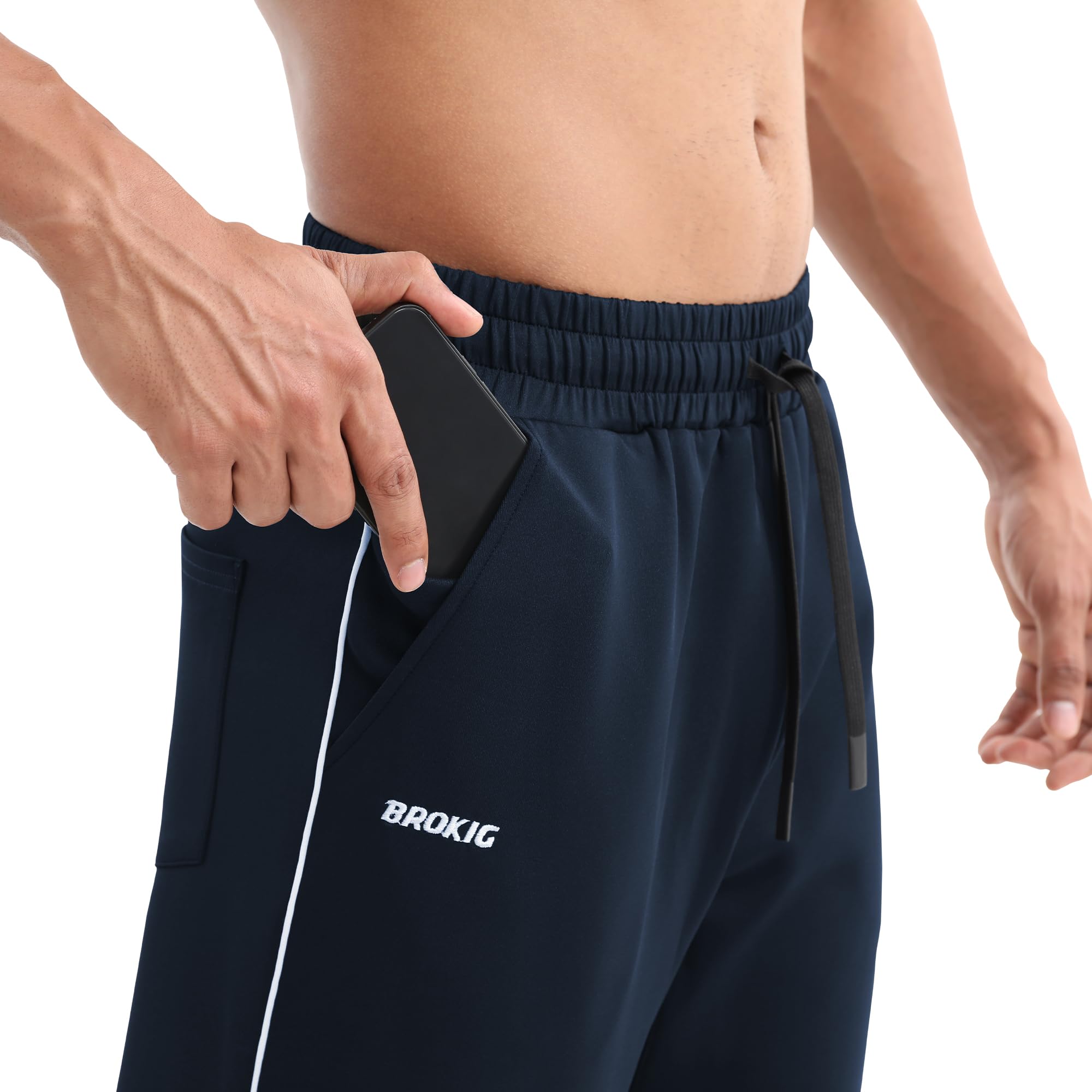 BROKIG Pantaloni dritti da uomo, pantaloni lunghi aperti, vestibilità larga, pantaloni sportivi da uomo, per il tempo libero, con tasche, comodi pantaloni da allenamento per uomini