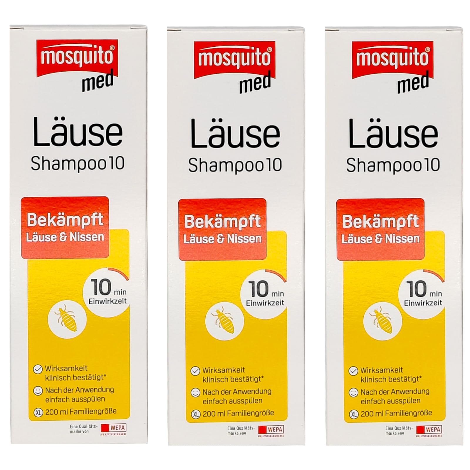 Mosquito med Läuse Shampoo 10, 3x 200 ml I Bekämpft Kopfläuse und Nissen I praktische Anwendung I Läusemittel I Familiengröße I Spar-Set plus Pharma Perle give-away (3x 200 ml)