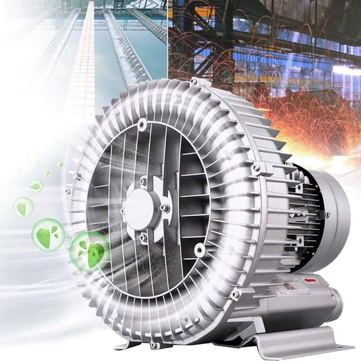 Genérico Soplador regenerativo de Alta presión - Bomba de Anillo de vórtice de 120 W para vacío Industrial, soplado y succión de Aire, Ideal para aireación de Aguas residuales y estanques de Peces de