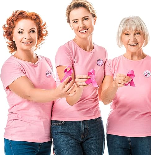 Miniatura 5 de Insignia de botones de concientización sobre el cáncer de mama, color rosa, broche de cinta rosa con diseño de esperanza, insignias decorativas para
