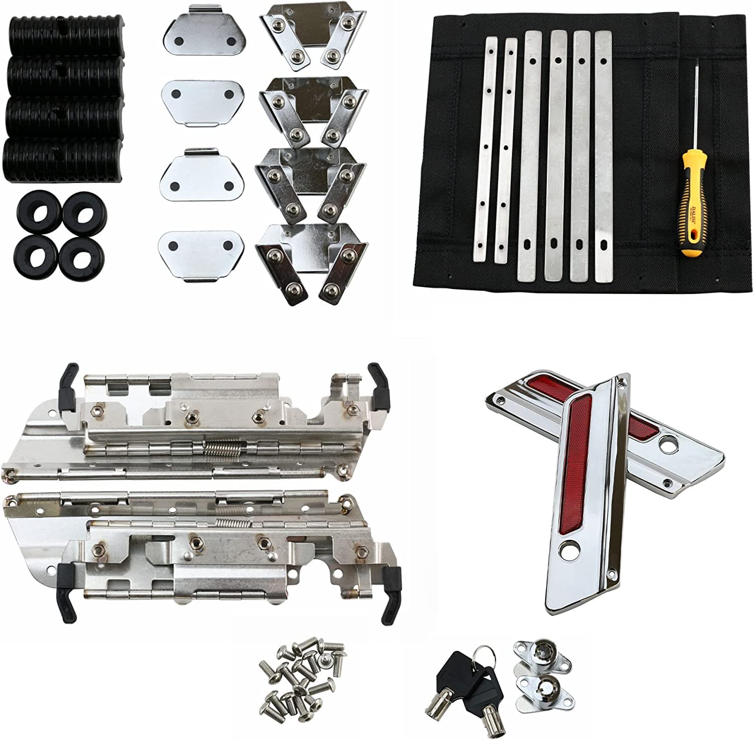YTS Motor Saddlebag Latch Hardware Kit Saddlebag Hinge Set for Harley Touring Street Glide Electra Glide Road Glide Road King 1993-2013 (Set B)