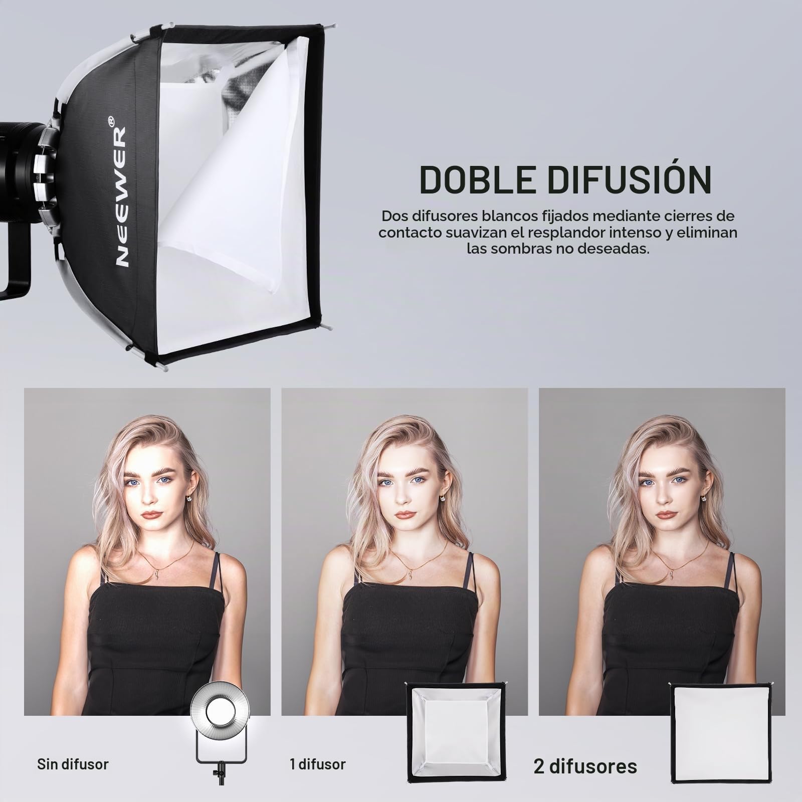 NEEWER 40cmx40cm Configuración Rápida Plegable Softbox Cuadrado con Difusores/Honeycomb Grid/Bolsa, Bowens Mount Compatible con Godox Aputure 120d Luz Continua de Vídeo Q4 Flash de Estudio, NS15S