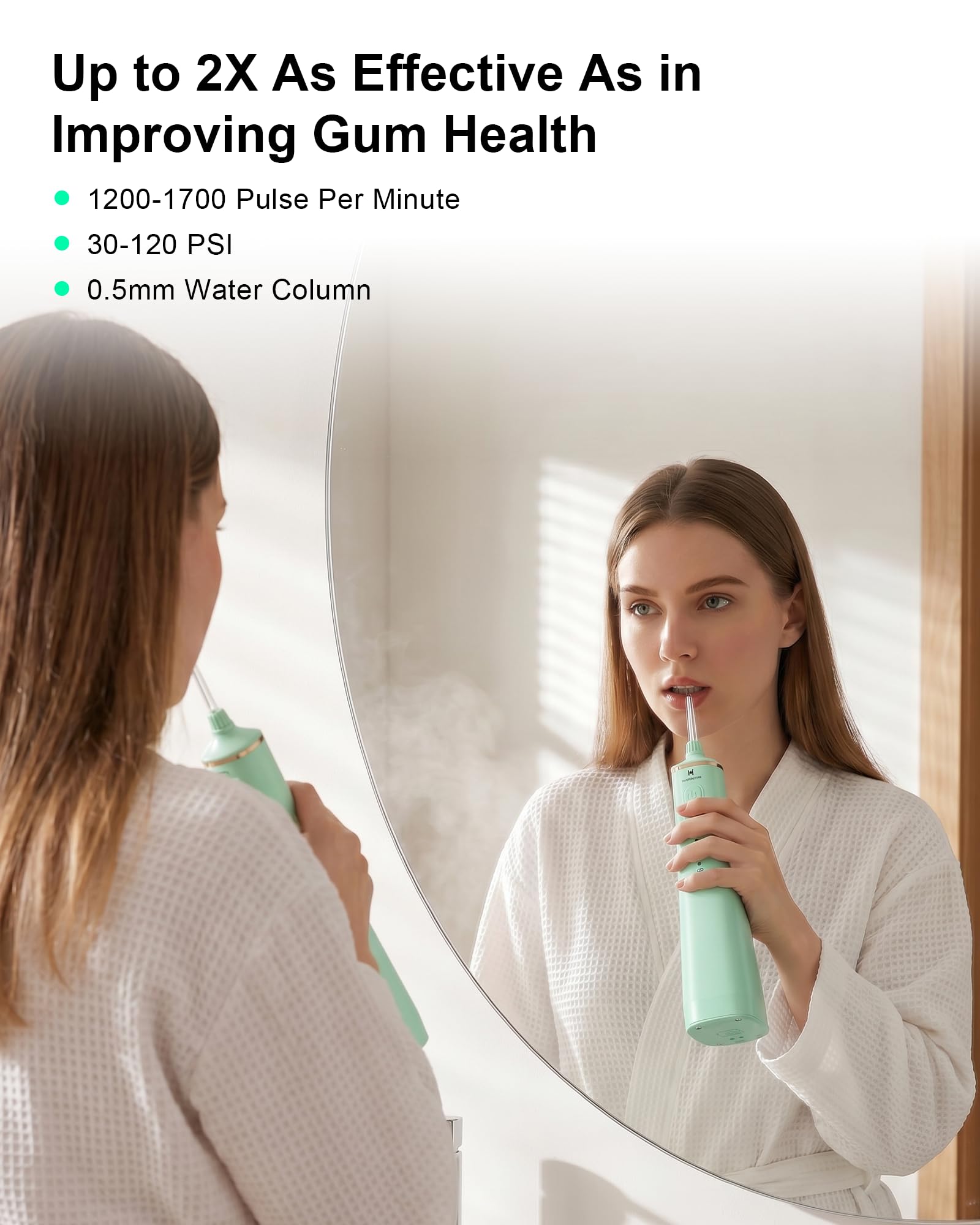 HUACO CARE Irrigador bucal de agua mejorado de 300 ml, 5 modos de irrigador oral inalámbrico profesional, limpiador dental de agua de pulso de alta presión para el hogar y viajes, elimina la placa