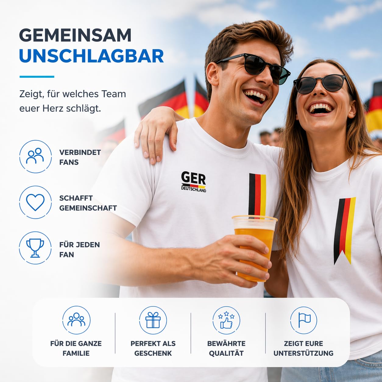 Maglia della Germania Coppa del Mondo 2026 – Maglietta da Uomo e Donna con Campionato Europeo Tedesco – Unisex & Extra Morbida – per Uomo e Donna, Bianco, L