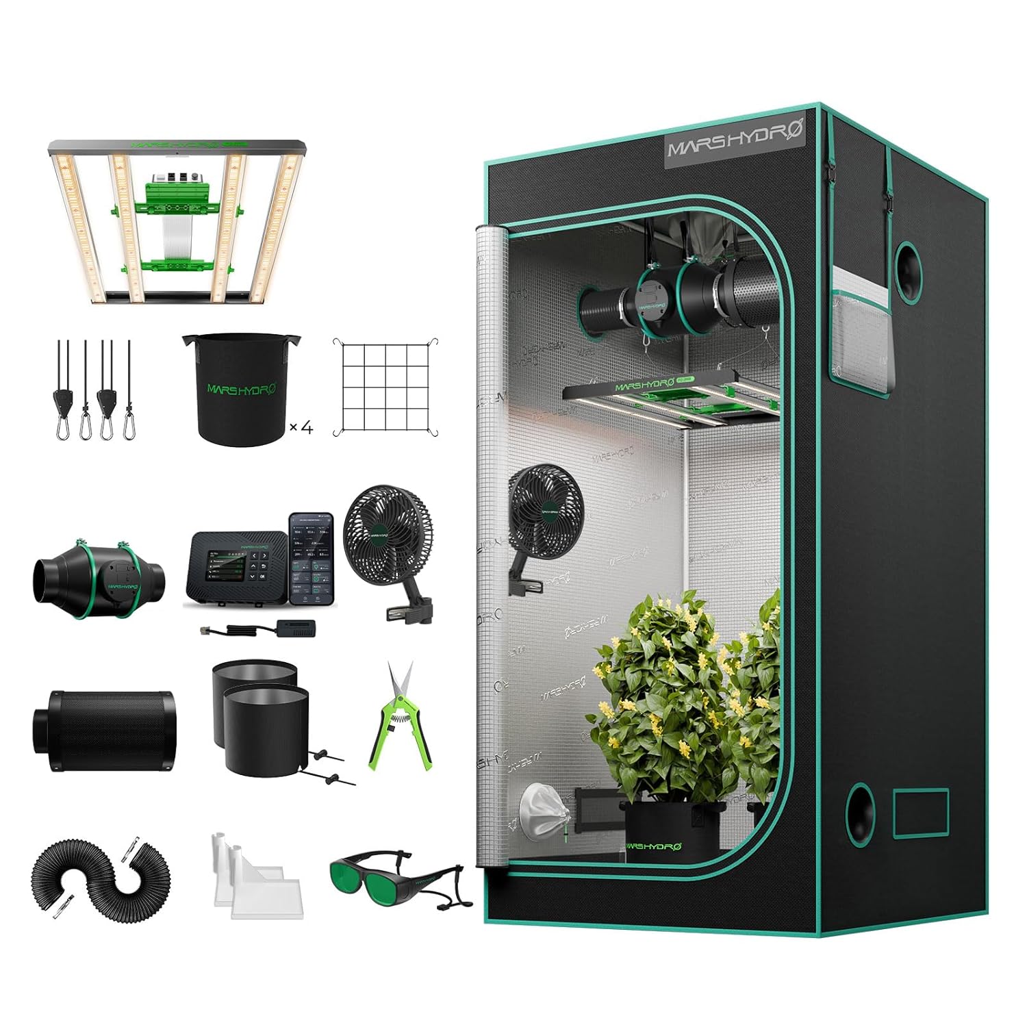 MARS HYDRO 3x3 Smart Grow Tent Kit Complete System with WiFi-Integrated Controller 43 FC3000 Samsung LM301H Programmable Dimmable