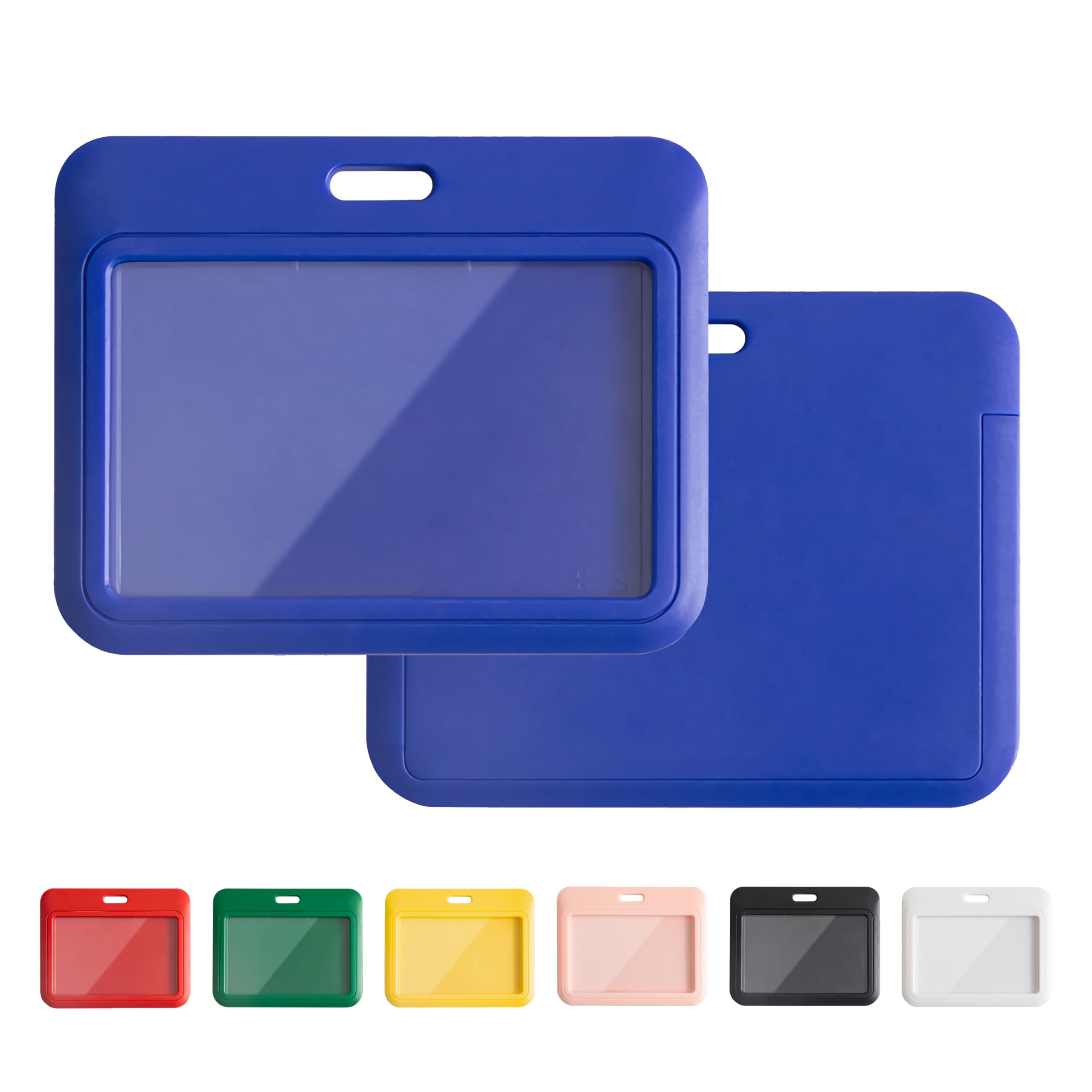 2 Pack Sliding Horizontal ID Badge Holder with Clear Window Blue ID Card Holder Protector Pouch for Office School ID Credit Cards Proximity Key Cards Driver’s Licenses and Passes