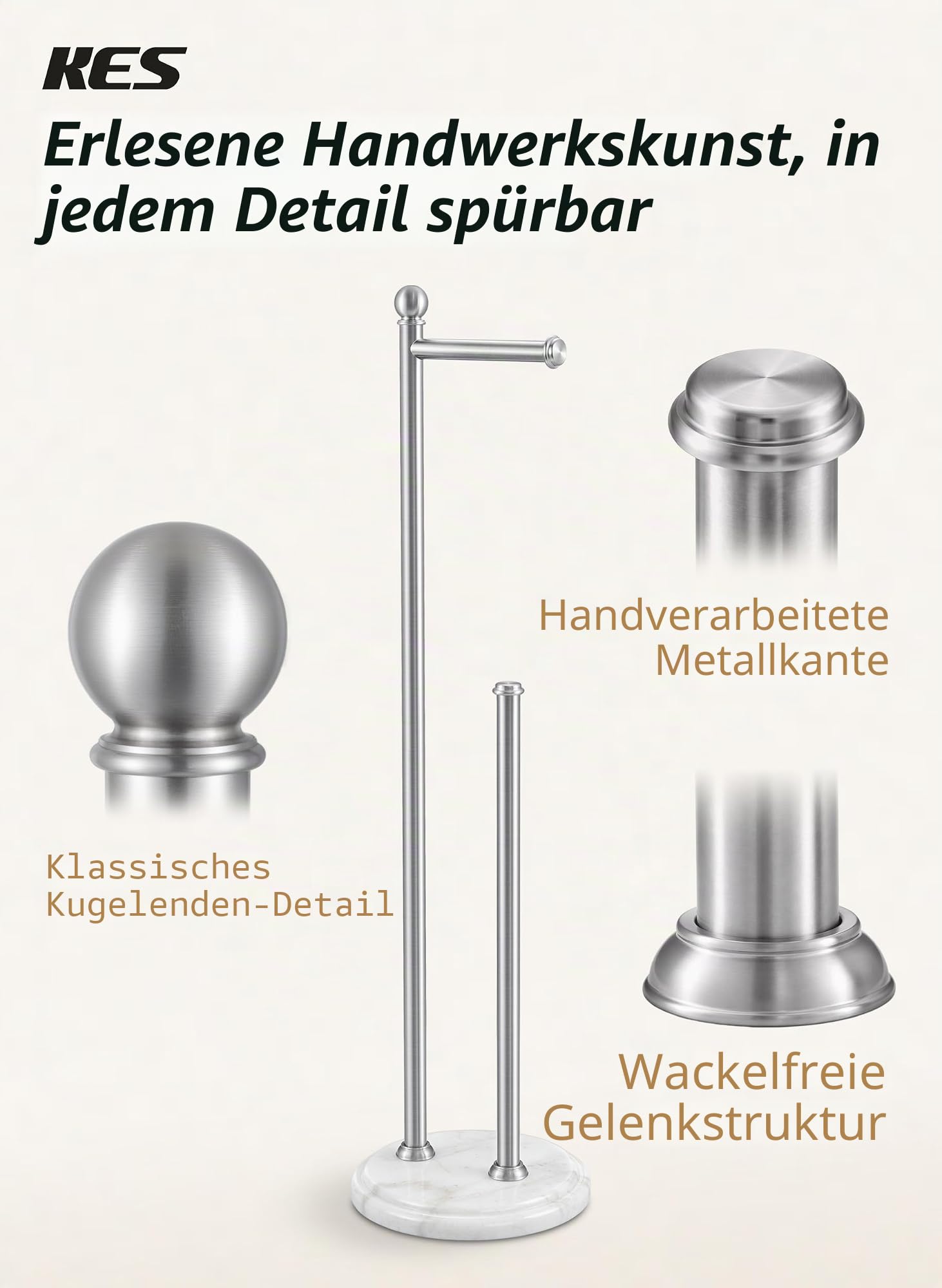 KES Toilettenpapierhalter Stehend, freistehender Klorollenhalter Toilettenrollenhalter aus Edelstahl mit Marmorbasis, extra Stabiler WC Rollenhalter für 5 Rollen, Gebürstet, Vintage-Optik, BPH236-2