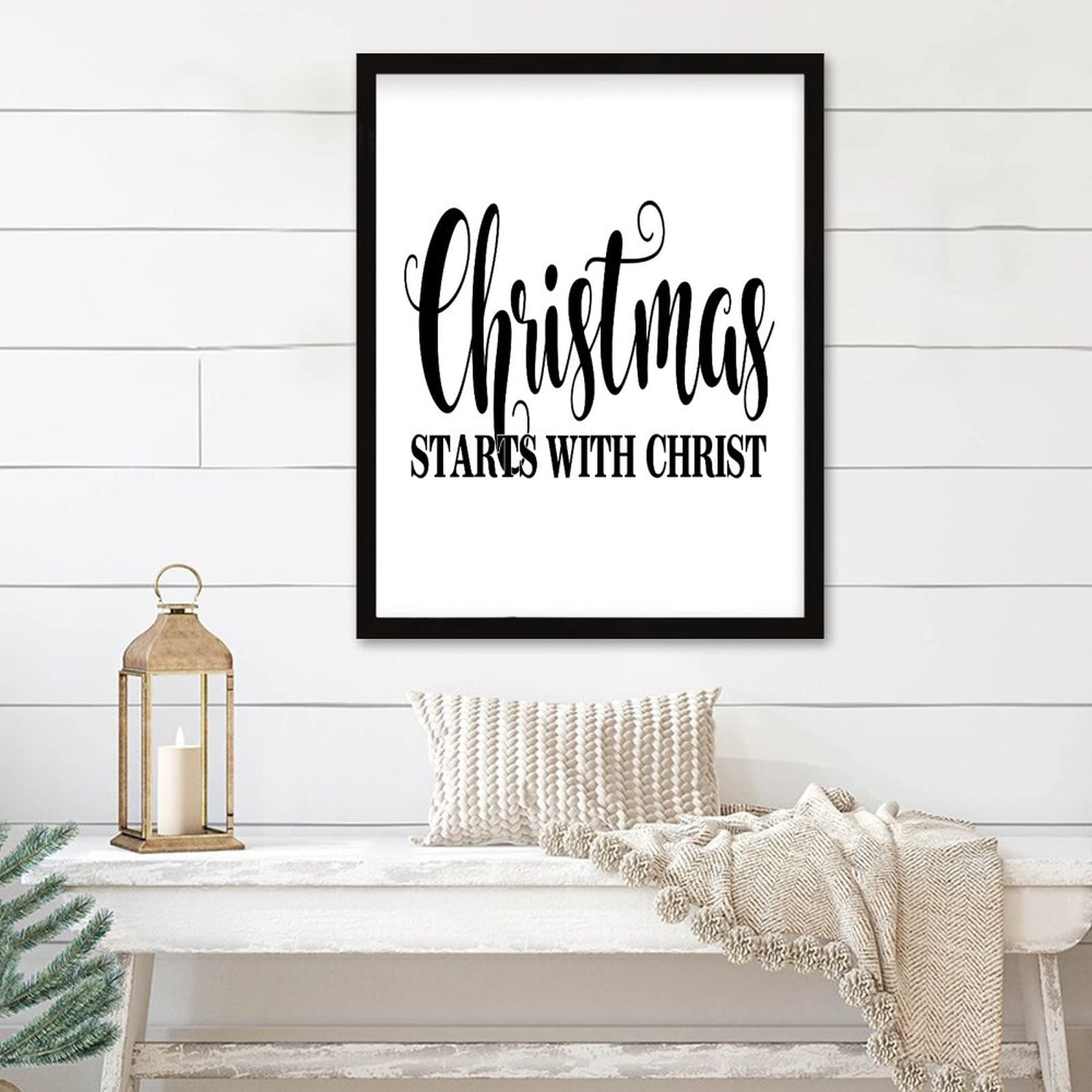 Panneau de motivation maison ferme cadre bois de noël 40x50cm