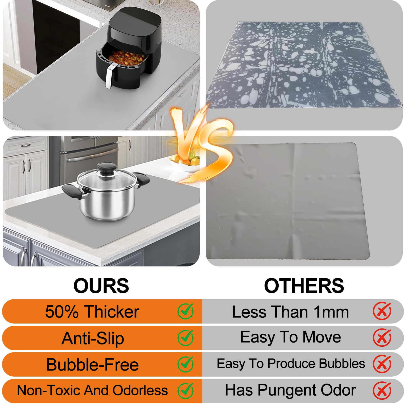 Siliconen mat, groot, 80 x 60 cm, schildermat voor kinderen, knutselonderlegger, antislip en waterdicht, gemakkelijk te reinigen, beschermmat voor keukenplaat, werkblad, handwerk, grijs