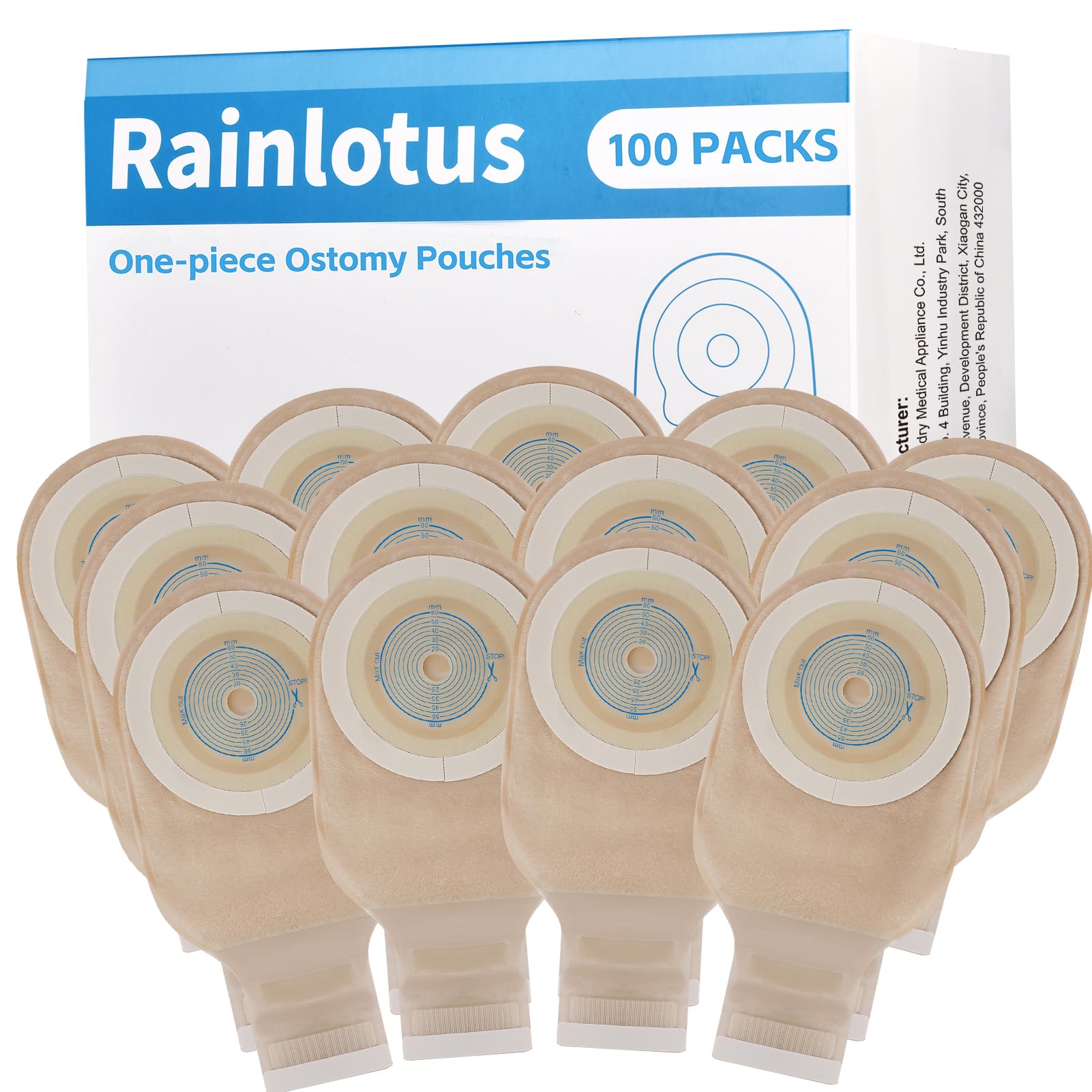 100 PCS Colostomy Bags, Rainlotus One-Piece Ostomy Supplies, 15-65mm Ostomy Bags for Lleostomy Stoma Care, Cut-to-Fit.