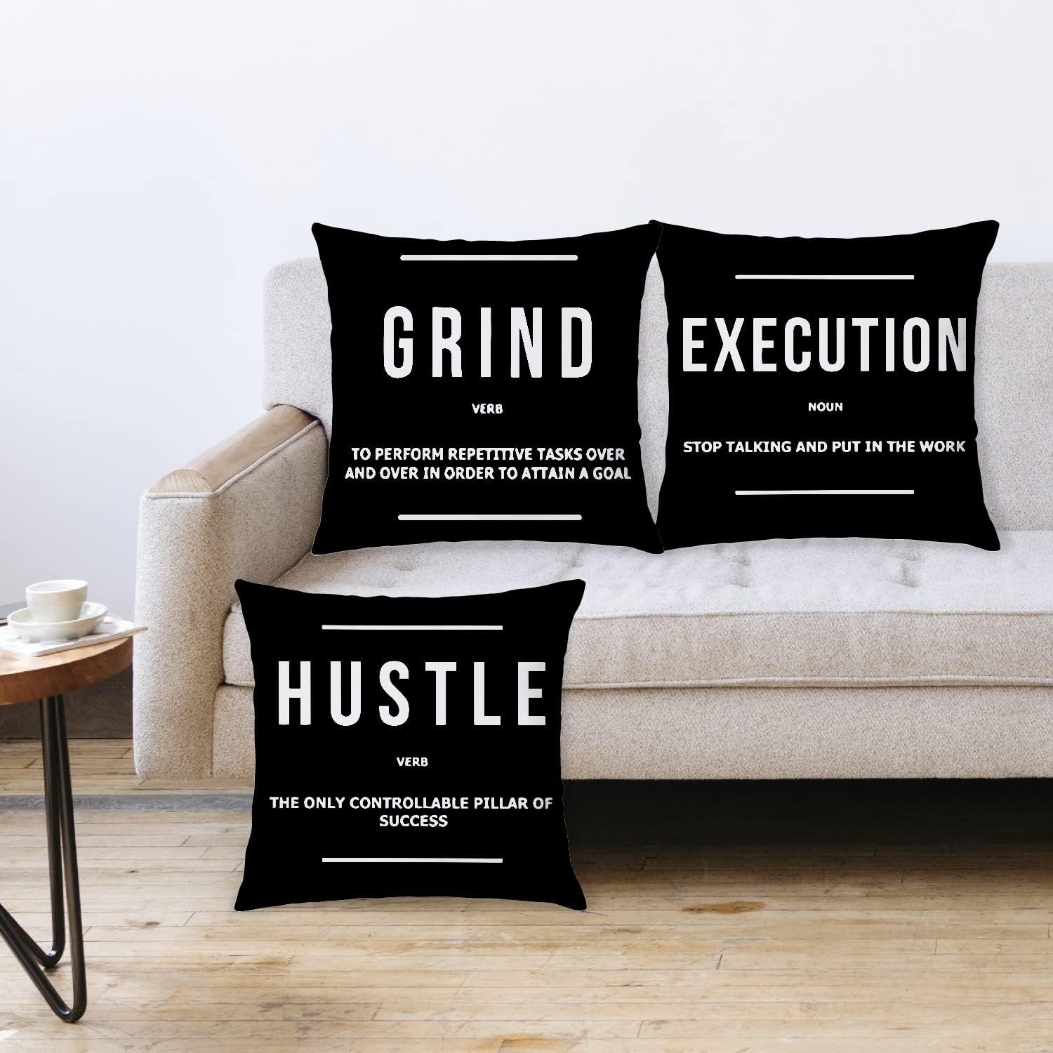 Inspirational Quote Grind Hustle Execution Quote Success Entrepreneur 18 x 18 Inches Throw Pillow Covers Set of 3,Bedroom Living Room Home Office Workplace Decor,Coworkers Gifts