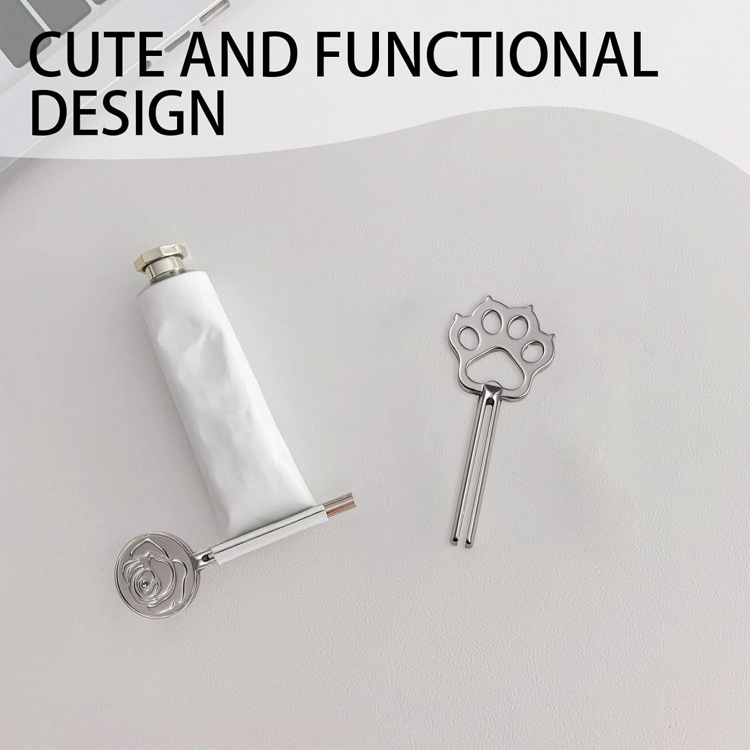 2Pcs Toothpaste Squeezer & Dispenser – Metal Tube Squeezer Key for Bathroom & Kitchen, Cute Paw & Rose Design,for Cream Paint Cosmetic image 2