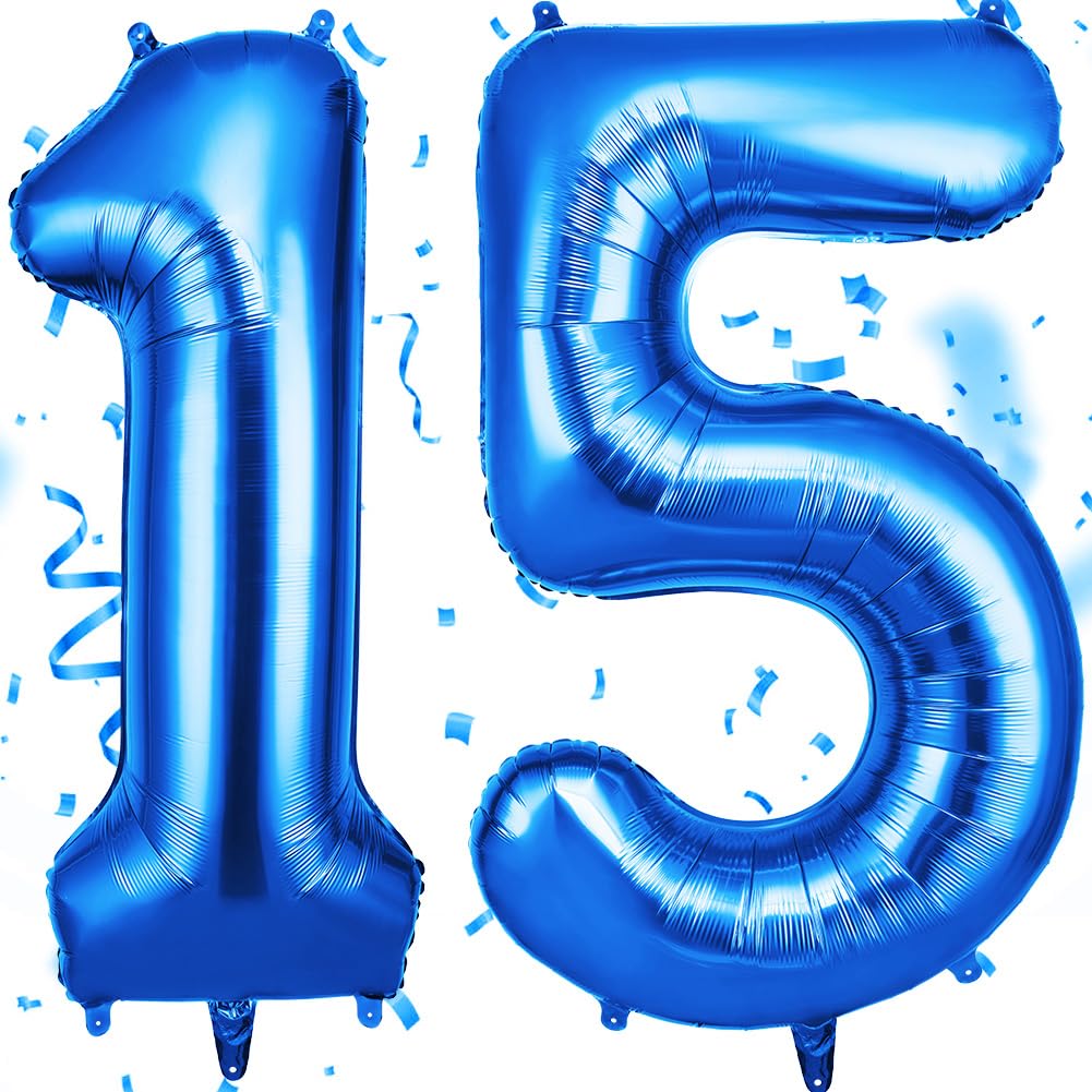 OFFCUP 40 Inch Number 15 Balloon, Large Foil Balloons, Self Inflating Helium Balloon Decorations Supplies for Boys Girls Women Men Birtyday Wedding Party Anniversary Graduation (Blue, 15) — image 1