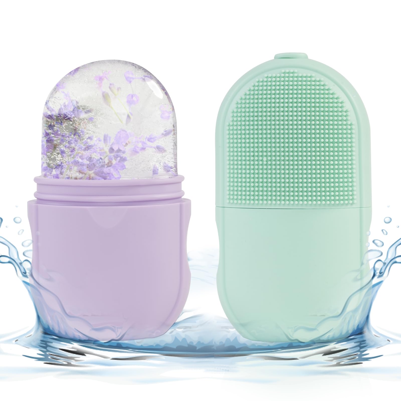 TaShow 2 Pack Ice Roller for Face Women, Silicone Facial Ice Roller, Massage Cube and Face Ice Mold for Brighten, Lubricate, Shrink Pores (Green+Purple)
