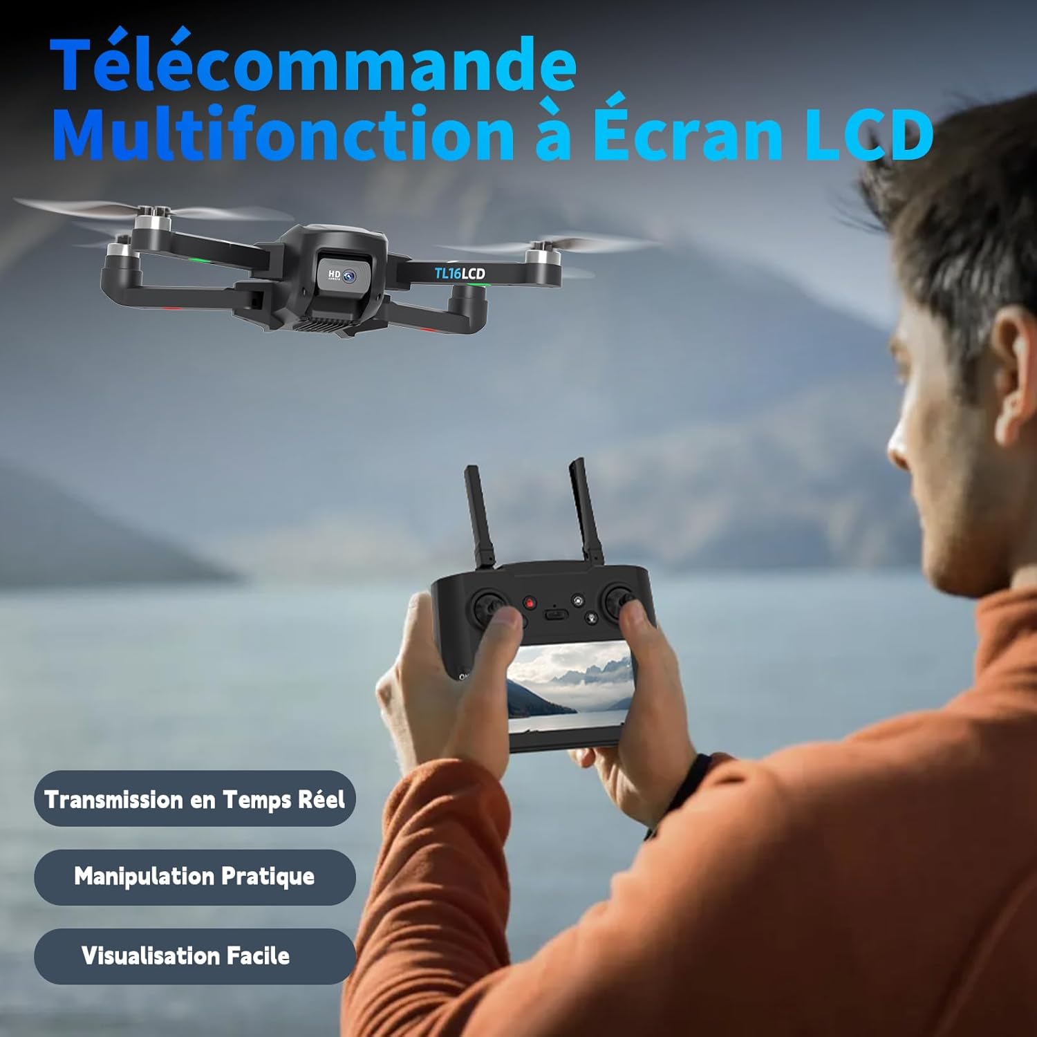 Multifunction remote control with LCD screen for Tolatoyus TL16LCD drone.