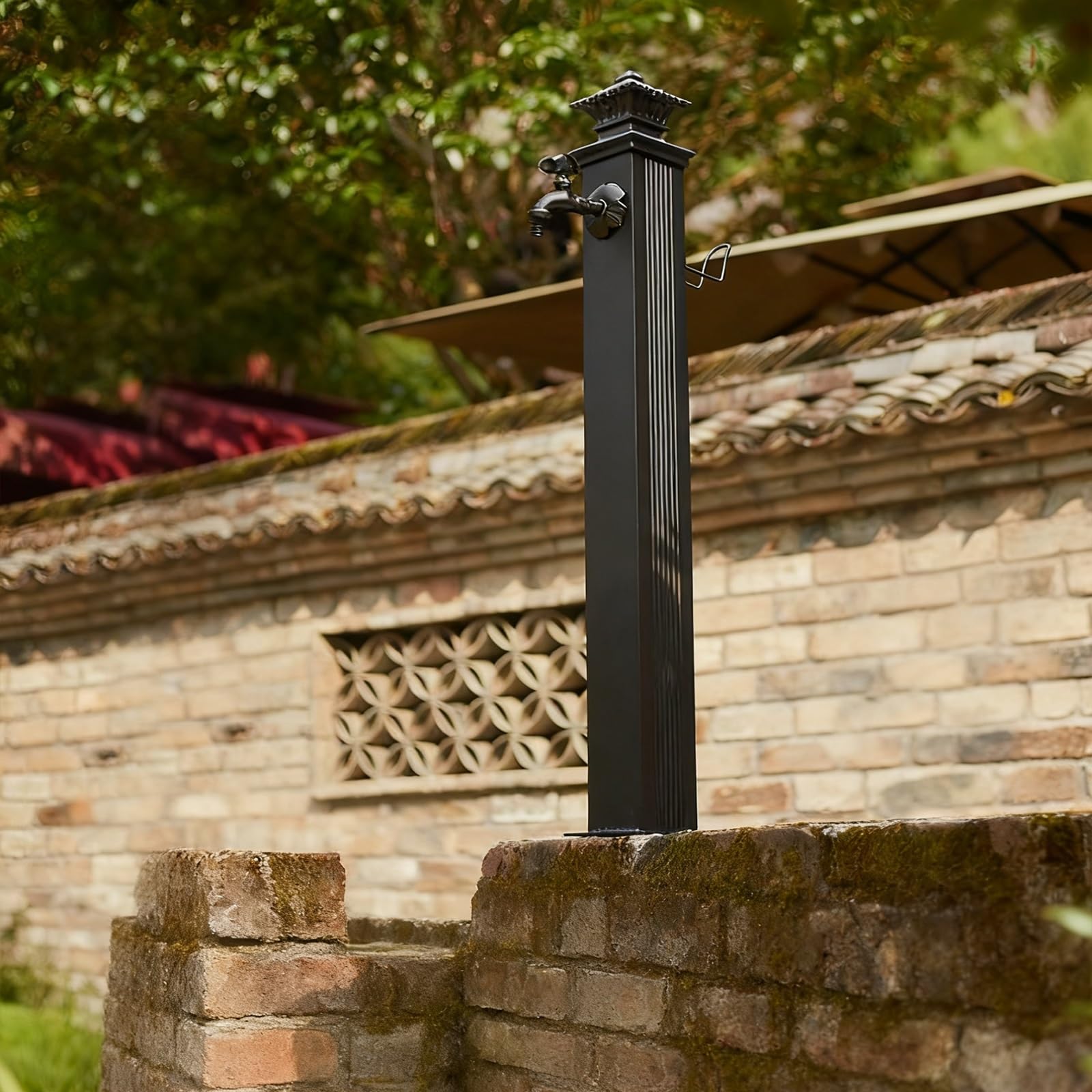 ZYCHSJXA High-End Square Garden Water Column Stainless Steel with Dual Outlet Faucet & Internal Hose for Efficient Irrigation Watering Solutions