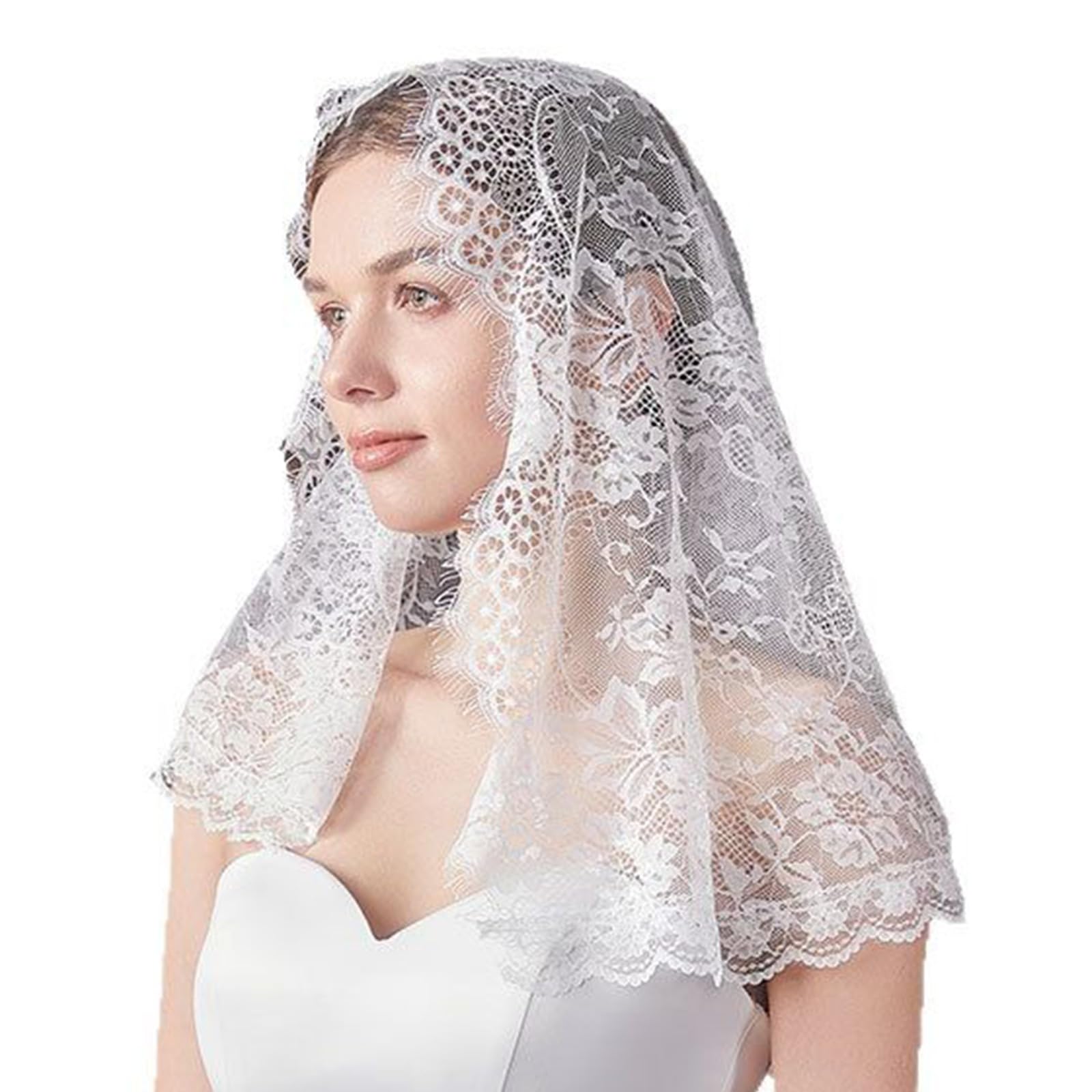 Taxinyx Ethnic Lace Head Scarf Cathedral Veil Spanish Mantilla Veil for Various Occasion Event Head Accessories
