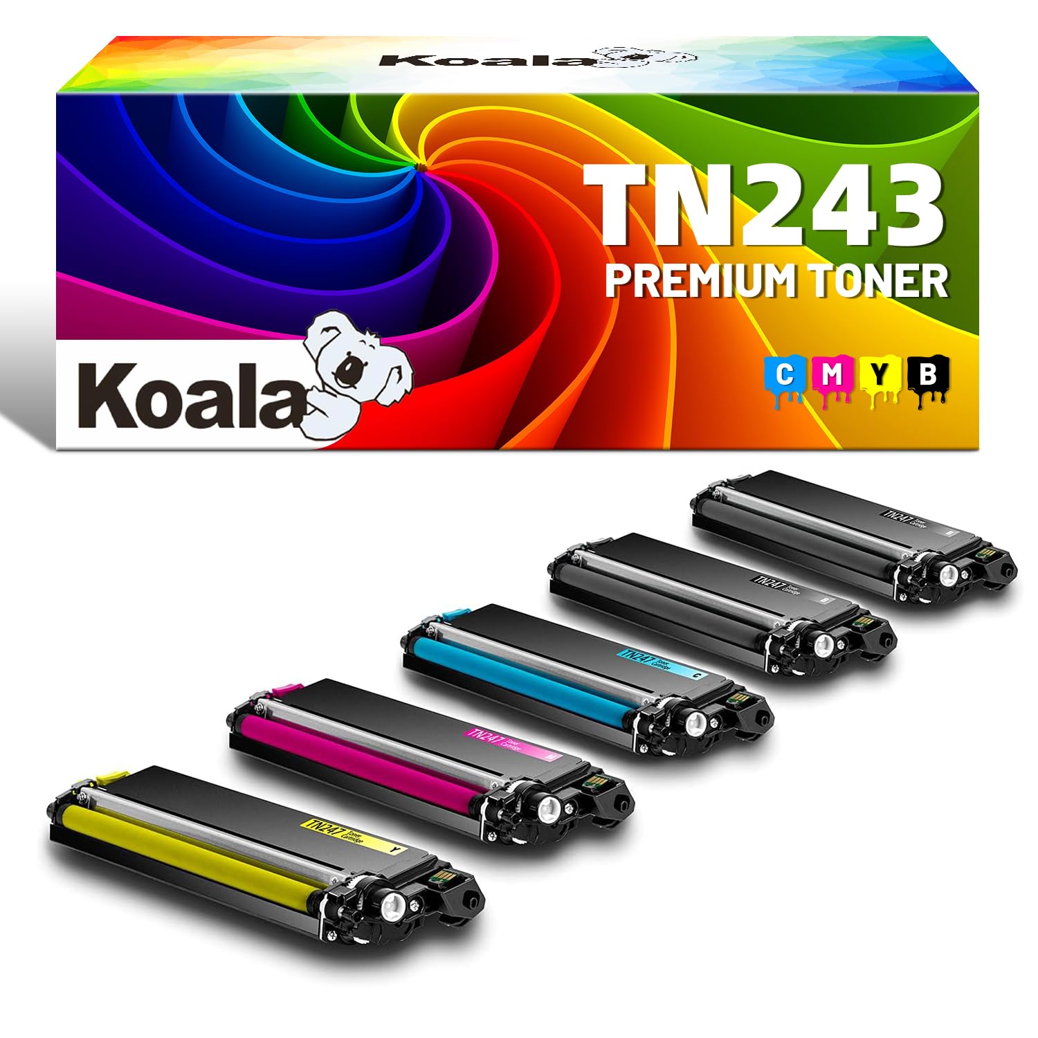 Koala Toner kompatybilny z Brother TN-243CMYK TN247 TN243 do drukarki MFC-L3750CDW MFC-L3770CDW HL-3210CW HL-L3230CDW MFC-L3730CDW DCP-L3510CDW MFC-L3710CW (czarny, Cyan, M. magenta, żółty, 5 szt.)
