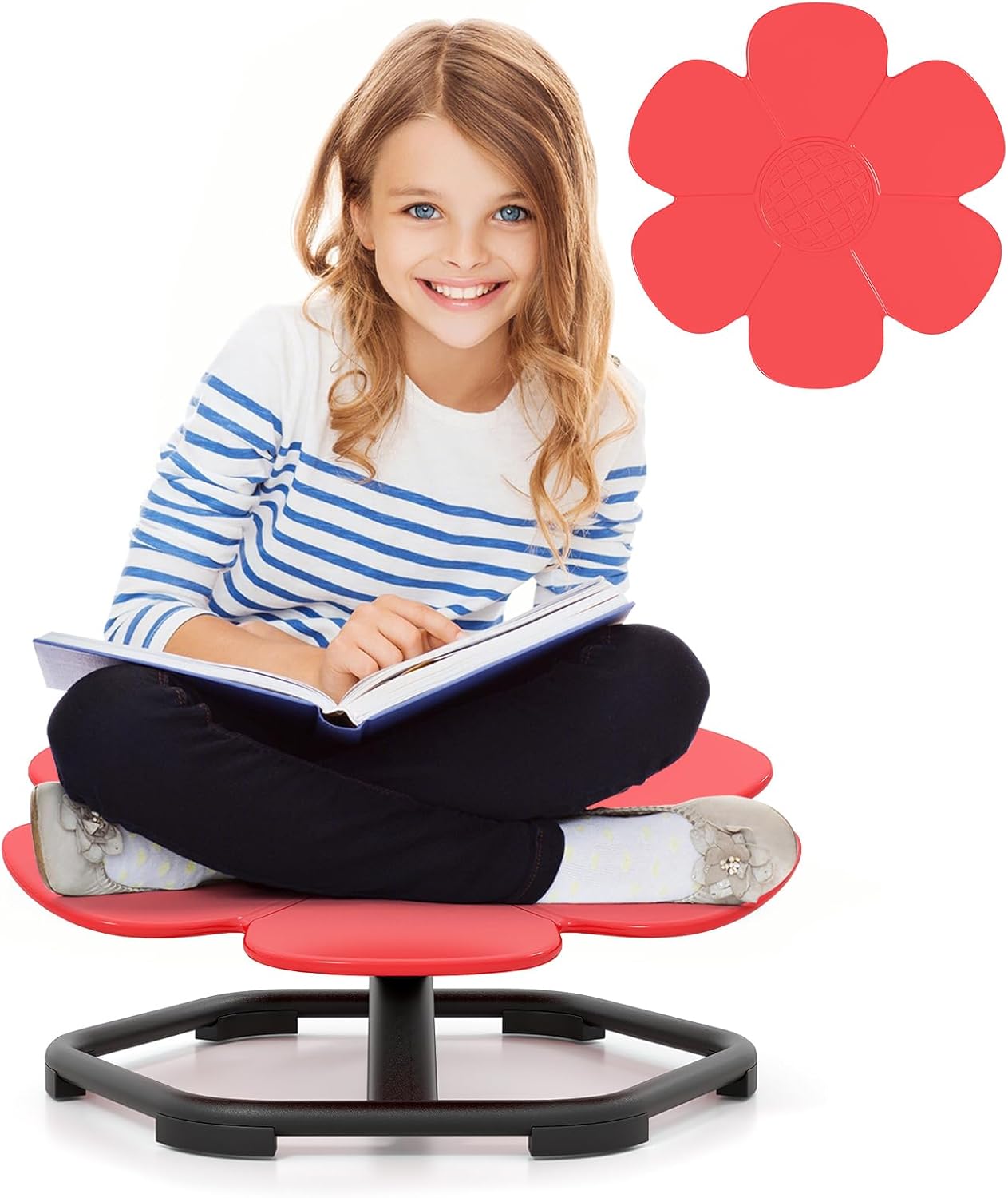 Costzon Sensory Chair, 360° Sit & Swivel Autistic Children Sensory Toy w/Non-Slip Metal Base for Training Body Coordination and Indoor Outdoor Use, Spinning Chair for Autistic Kids (Red,Petal)