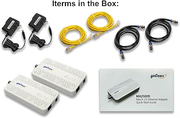 goCoax MoCA 2.5 Adapter (2-Pack) with 2.5GbE Ethernet Port | MA2500D Ethernet Over Coax for Gaming & 4K Streaming | 2.5Gbps, Plug and Play | for Cable Internet Homes - Not for Satellite TV (White)