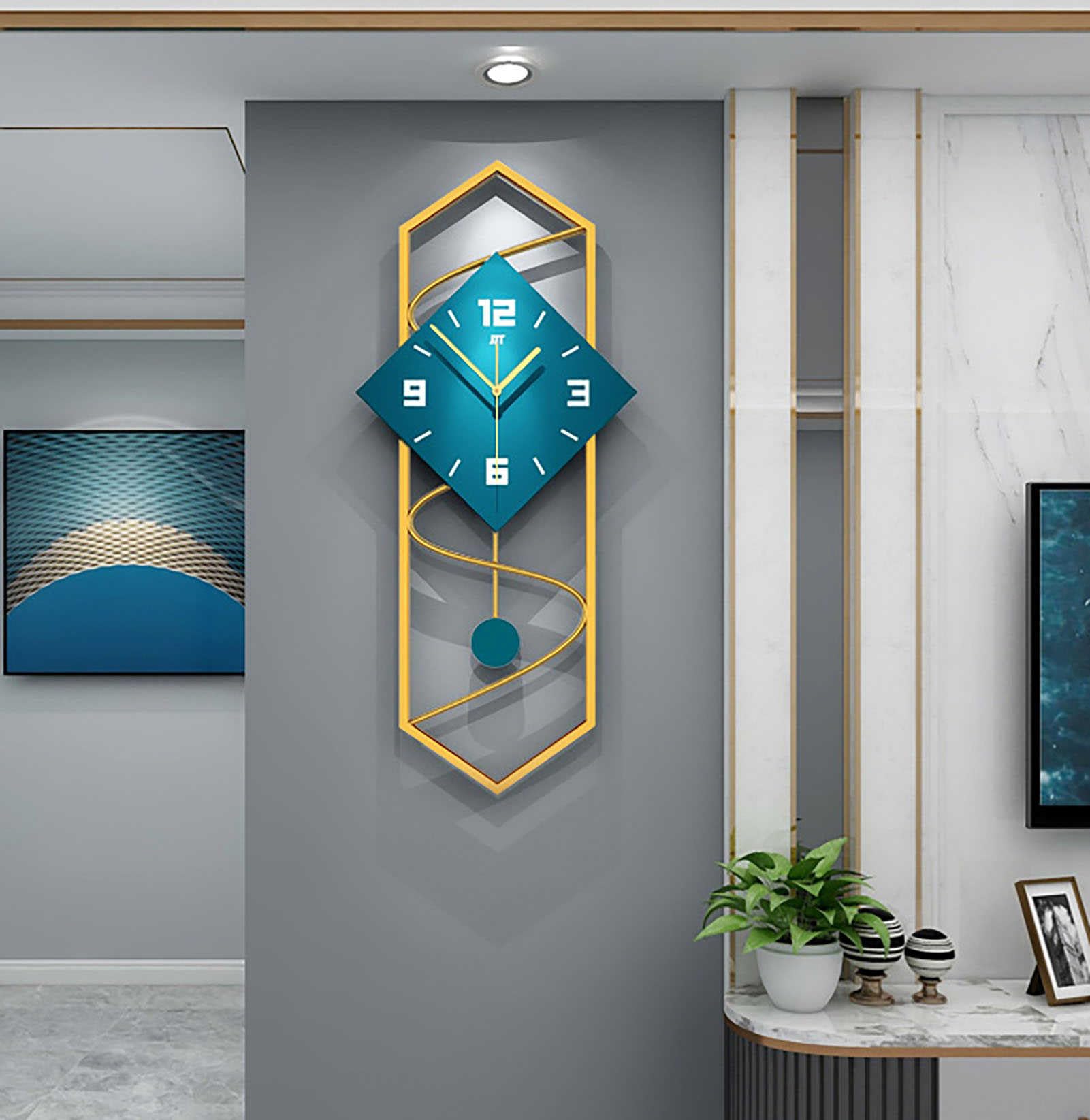 Quartz Wall Clock - Modern Wooden Pendulum Clock, with Mute Sweep Movement - Stylish Home Decor for Living Room, Office, Bedroom, Kitchen - Great Housewarming or Birthday Gift