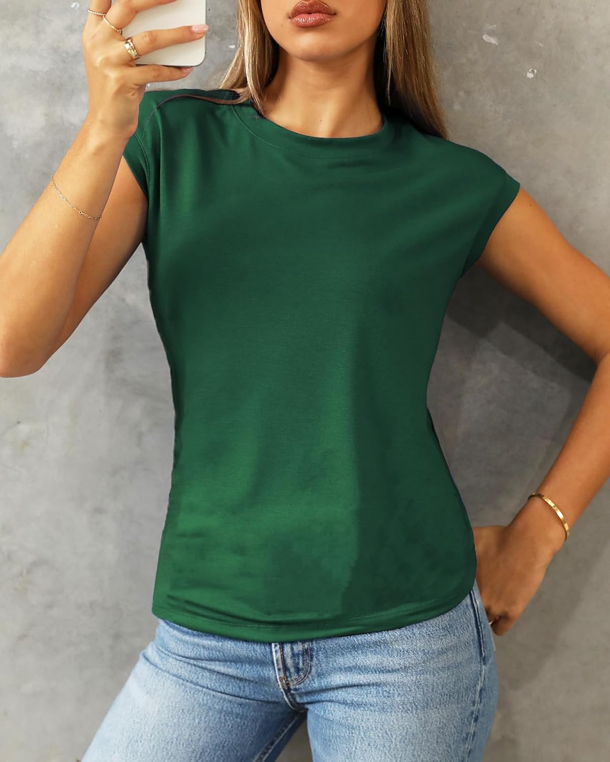 Abardsion Trendy Round Neck Cap Sleeve Tops for Women image 2