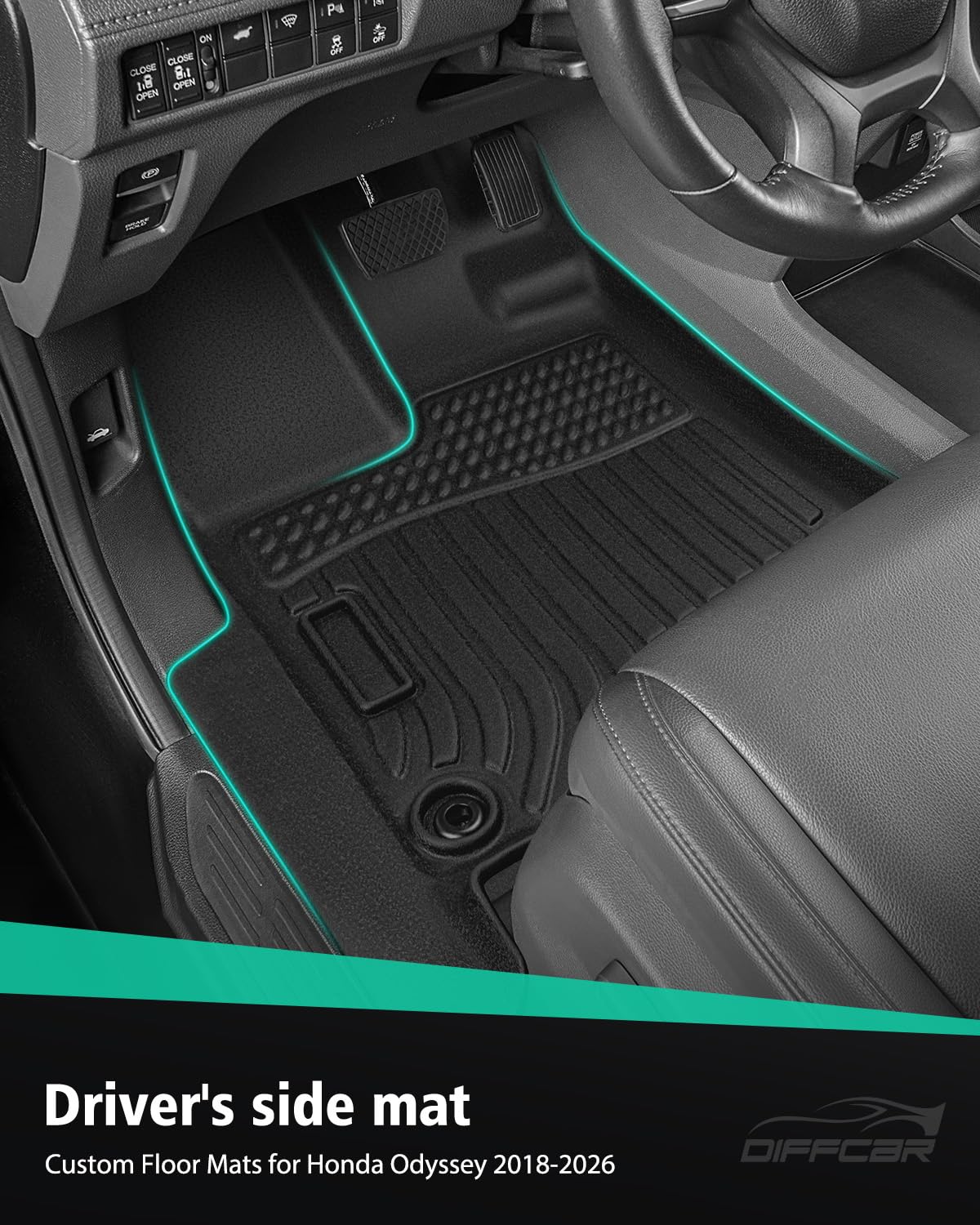 DiffCar Floor Mats Cargo Liner for Honda Odyssey 2018-2026 All Weather Car Accessories Set of 5 Mats — view 3