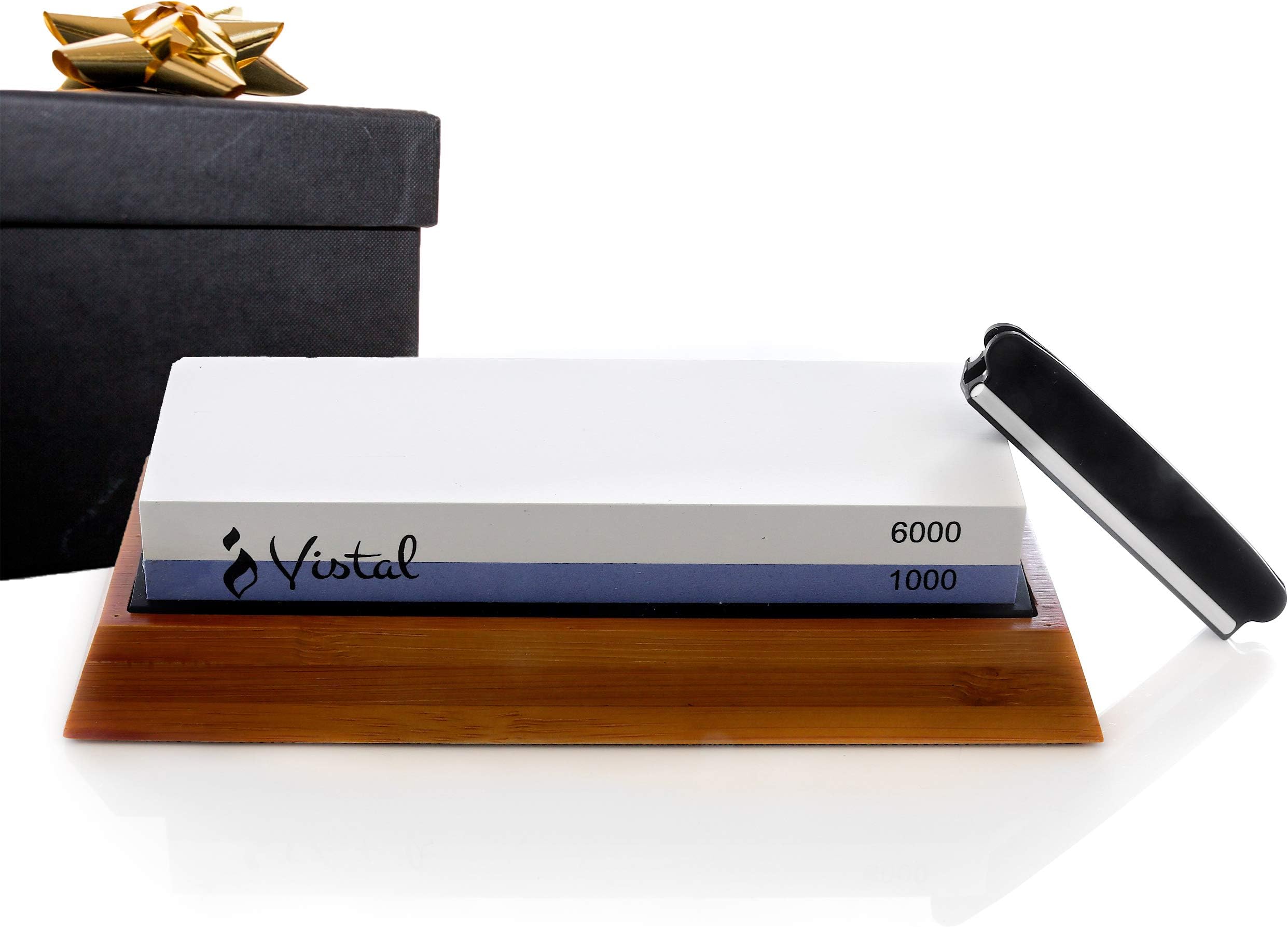 Kitchen Knife Sharpening Stone - 2 Sided Whetstone,1000/6000 Grit Knife Sharpening Stones | Chef Sharpening Stone | Wetstone, Non-Slip Base & Angle Guide Included