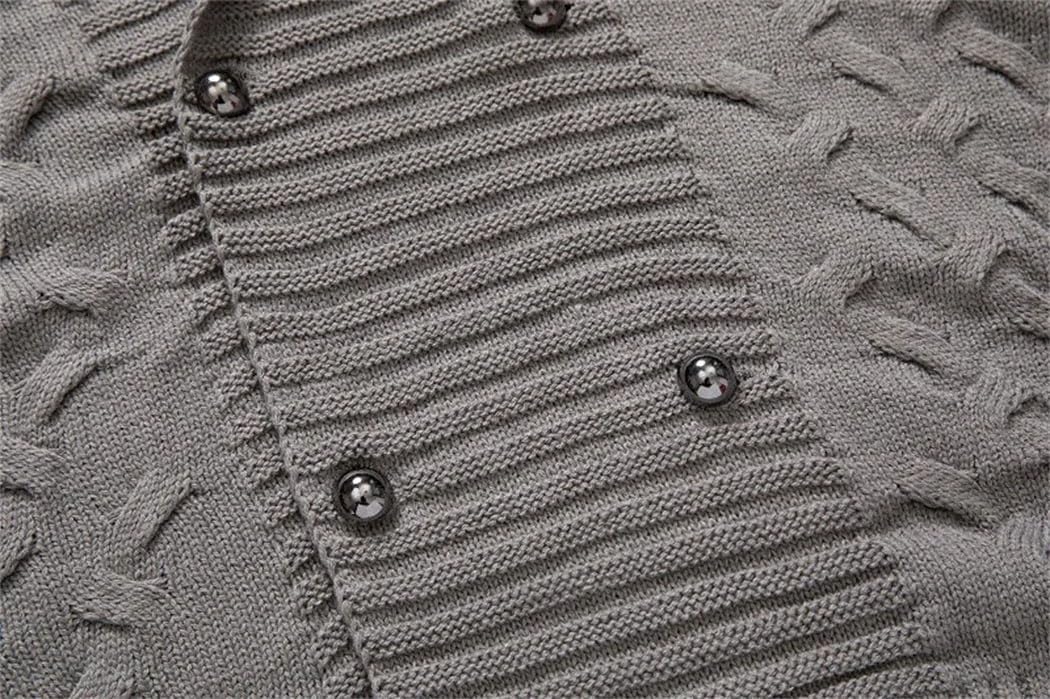 Men's Winter Stylish Thickened Warm Sweater Shawl Collar Double Breasted Knitted Cardigan Coat