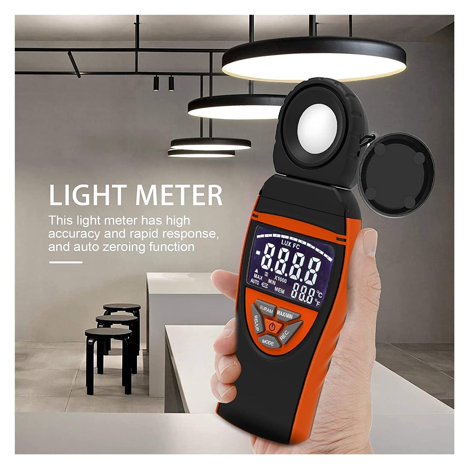 Luxómetro Portátil, Medidor de lux digital BT-8801A Probador de intensidad de luz portátil de 1 a 400 000 lux