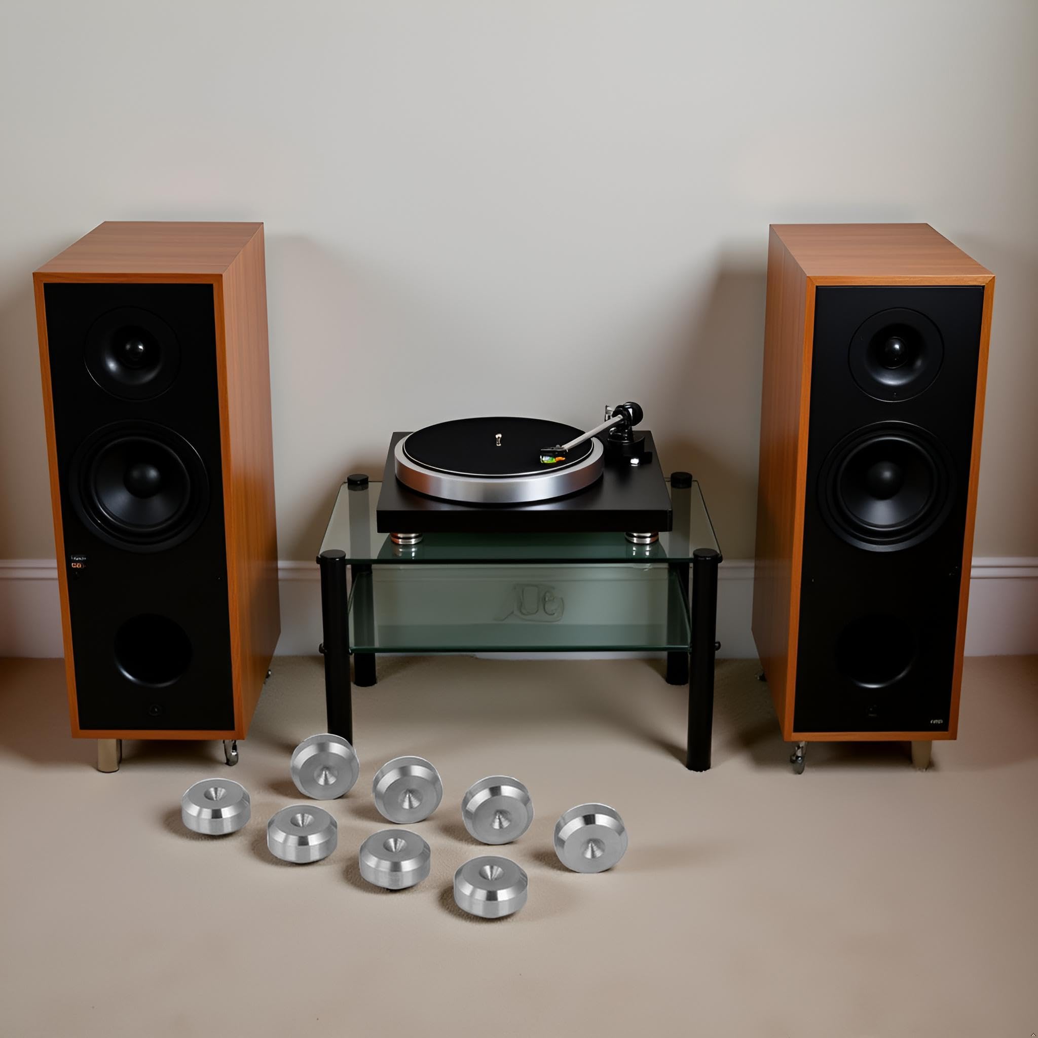 PrecisionGeek Cuscinetti per altoparlanti Ø 16 mm, forma smussata, in acciaio inox massiccio, ammortizzatori di vibrazioni per altoparlanti HiFi, subwoofer, armadi, supporti e soundbar, set da 8 pezzi