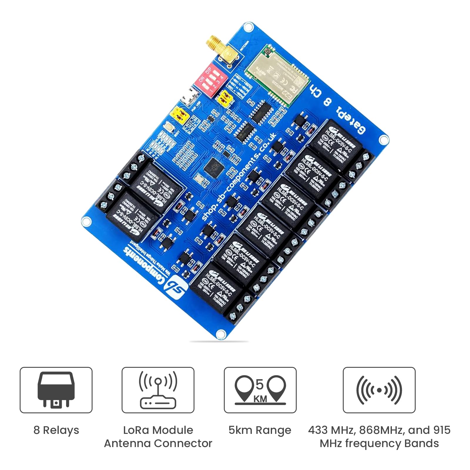 GatePi - Relè a 8 canali con modulo LoRa basato su modulo LoRa basato su Raspberry Pi 2040 Smart Data Transmission LoRa, trasmissione fino a 5 KM (433MHz)