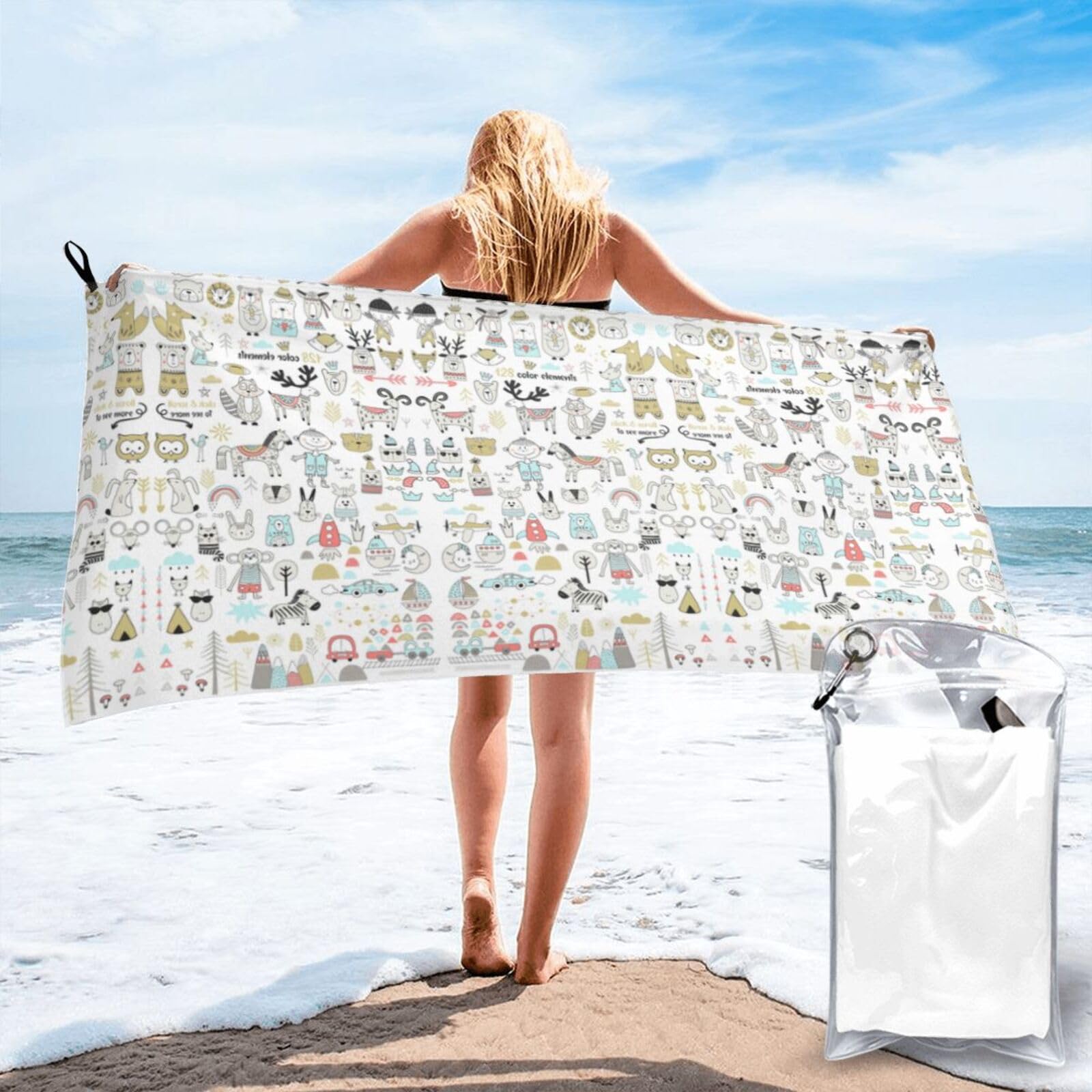 WYCZHY Animal Rabbit Fox Dee Print Beach Towel Soft Quick Dry For Spa Pool Gym Vacation Travelers Women Men Adults Sauna Gift