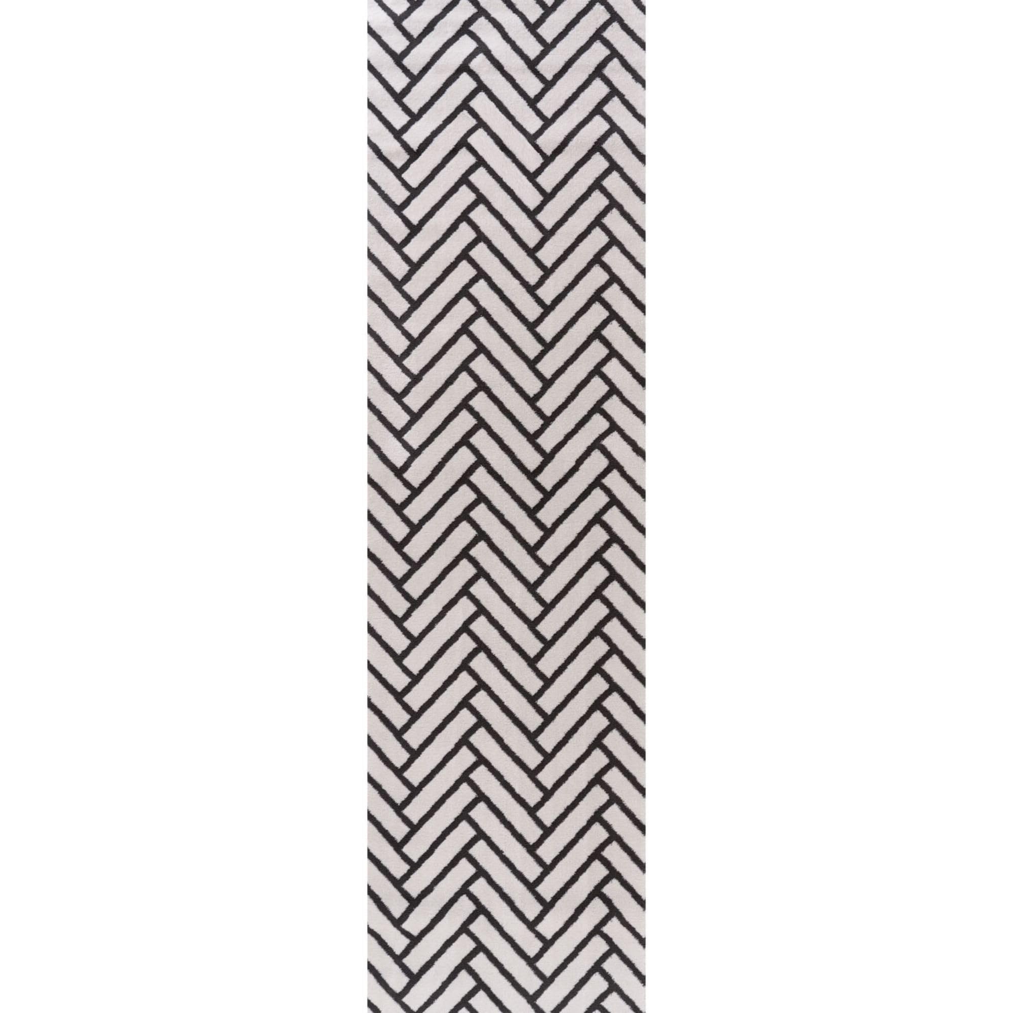 THE RUGS Living Room Rug, Loft Collection – Modern Textured 14mm Soft Pile Area Carpet, Non-Shedding & Easy Care [ Chevron Dark Grey, 80x300 cm]