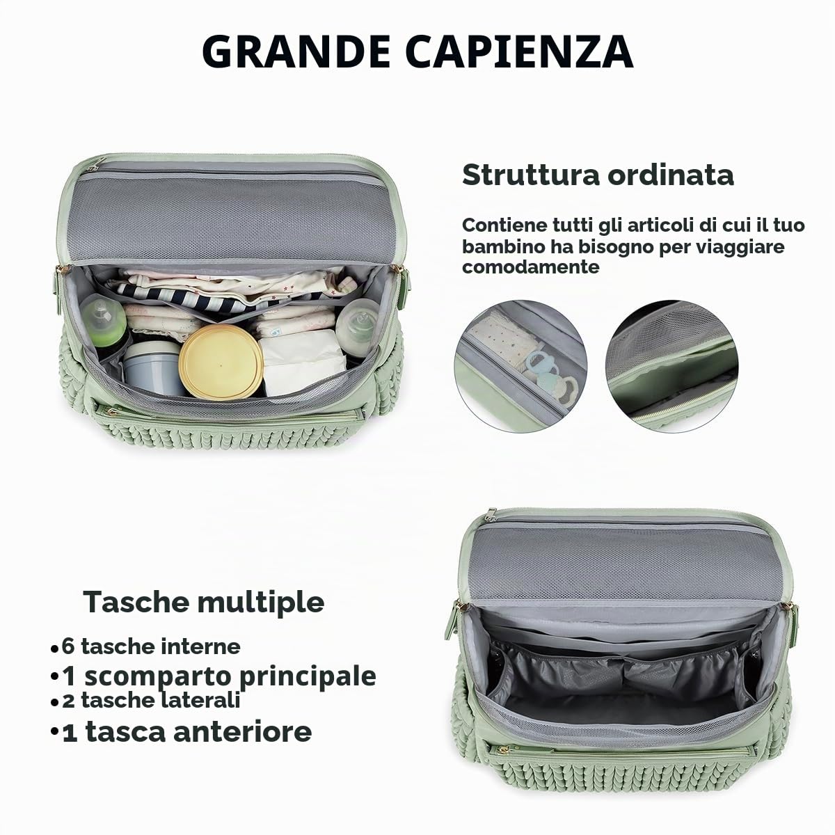 SONARIN Convertibile Zaino Fasciatoio,Grande Capacità Impermeabile Borsa per Pannolini Zaino Mamma Neonato Borsa Fasciatoio da Viaggio con Fasciatoio & Spalline Singola(Verde)