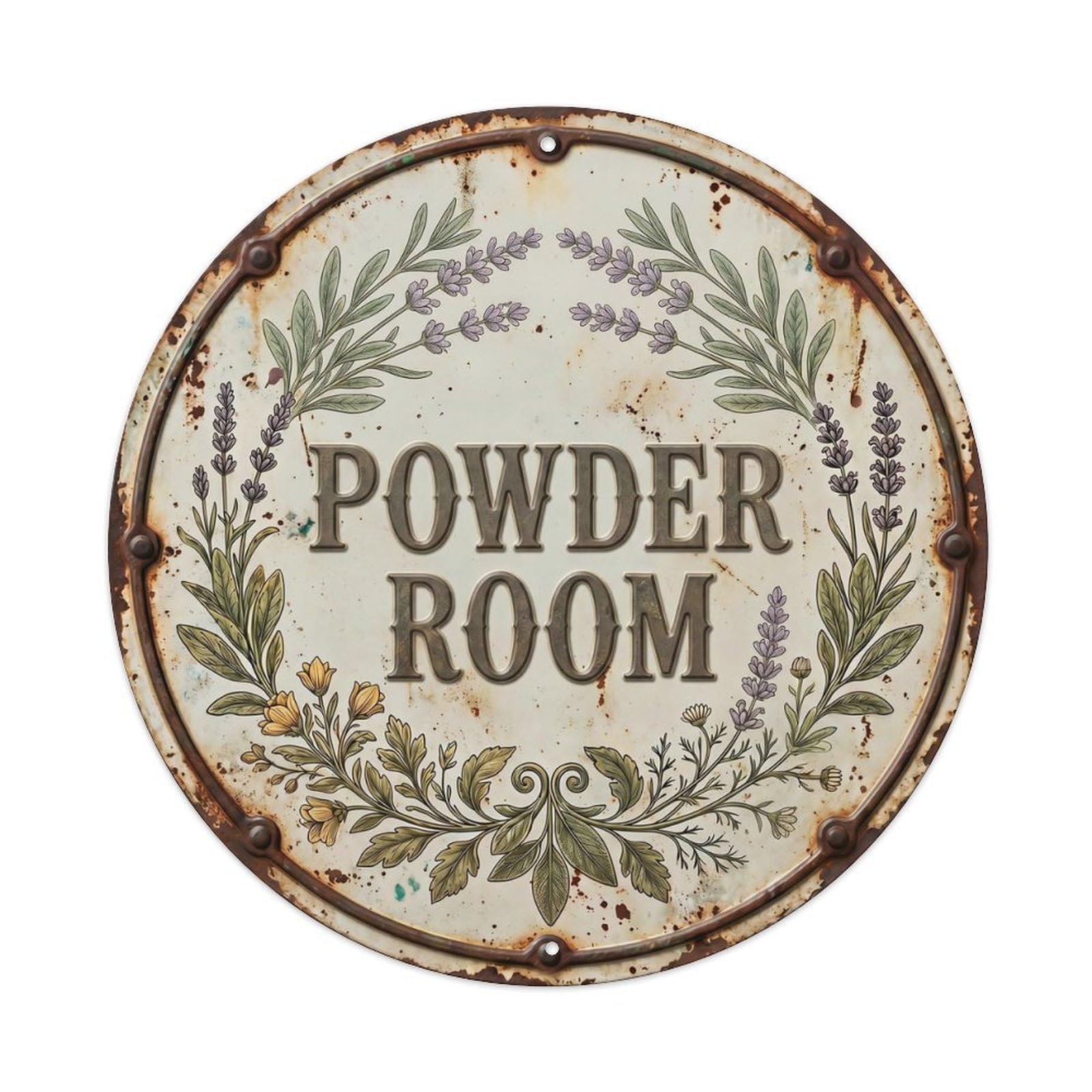 Powder Room Lavender Botanical Floral Vintage Label Metal Tin Sign