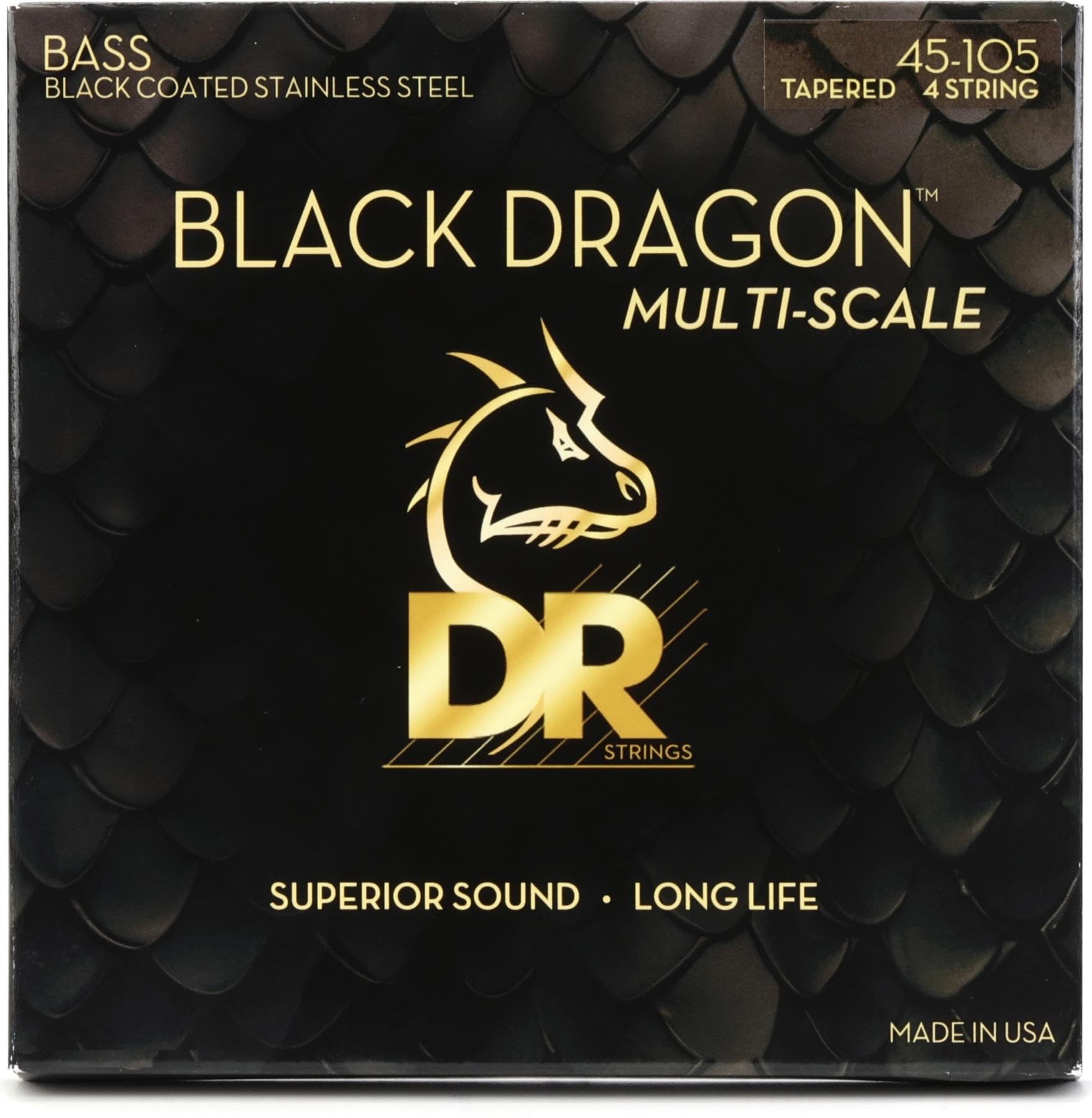 DR Black Dragon struny basowe – 4-strunowe średnie 45-105, czarne powlekane