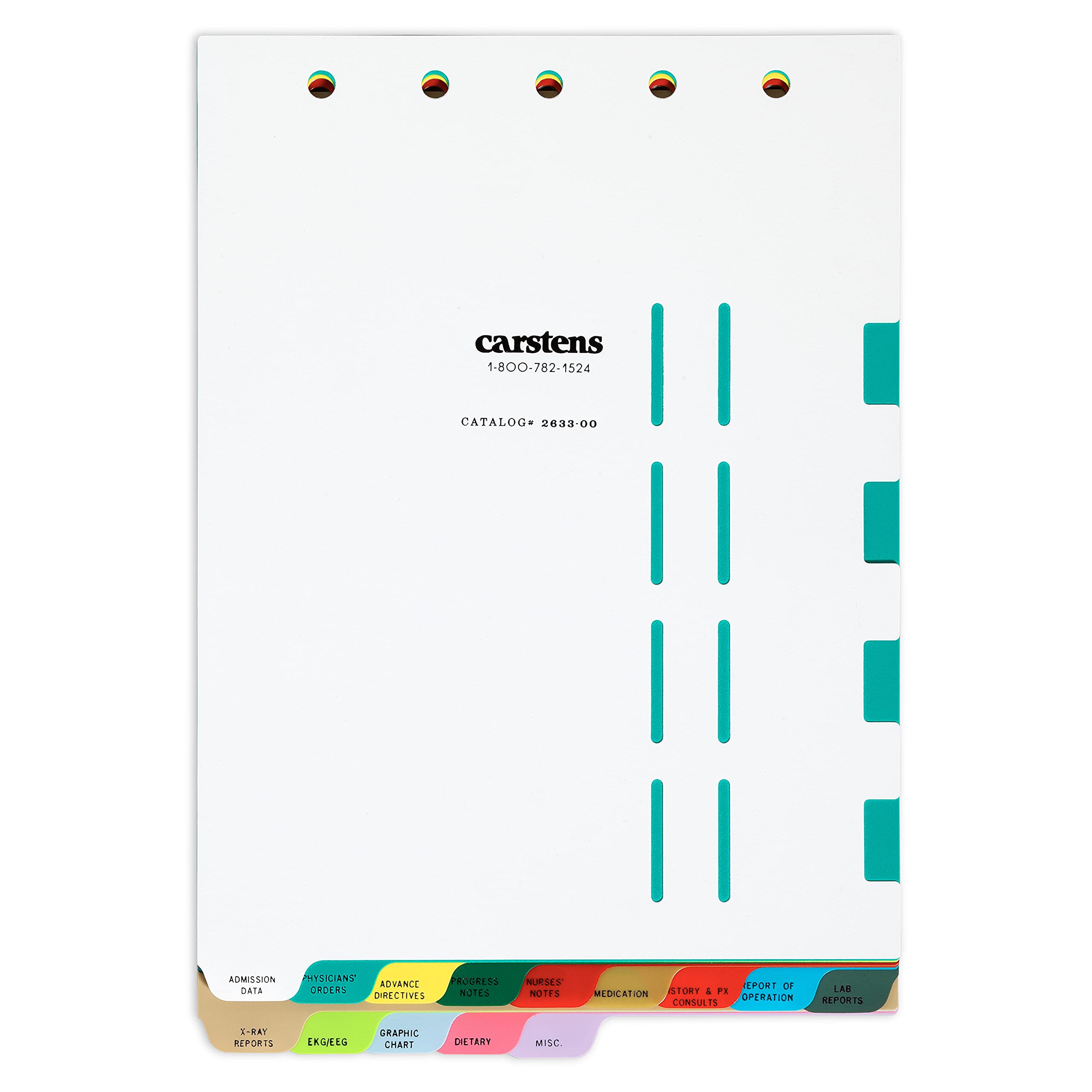 Carstens Heavy Duty Plastic Hospital Divider Set, 14-Tab, with Pull Tab Die Cuts, Multi-Color, for Top-Opening 2-Ring, 3-Ring and 5-Ring Binders