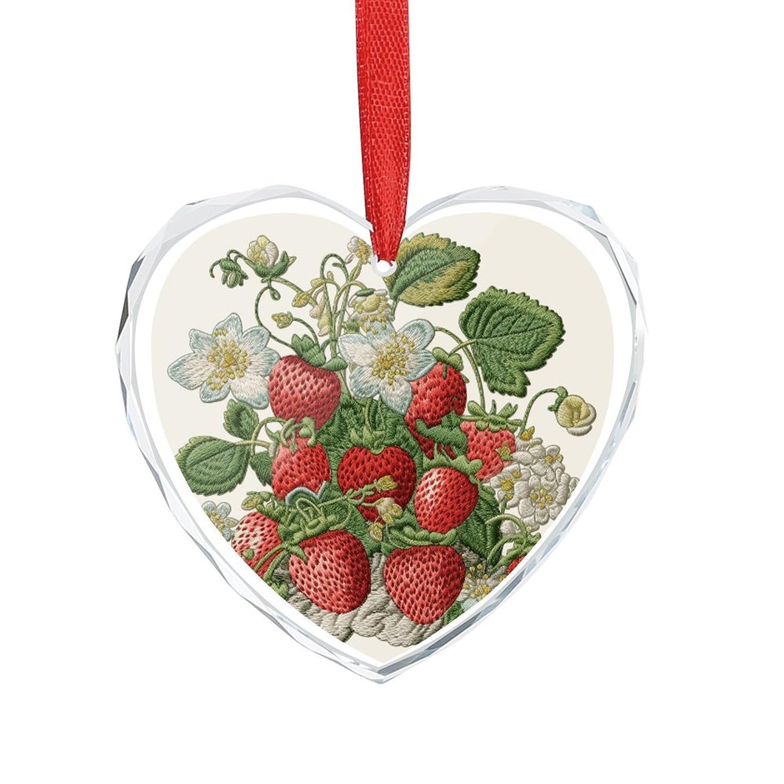 Wsoihfec Style Strawberry Embroidery Engagement Gifts For Couples, Glass Ornaments Just Married Bridal Shower Decor, Heart Keepsake Decor For Bride & Groom