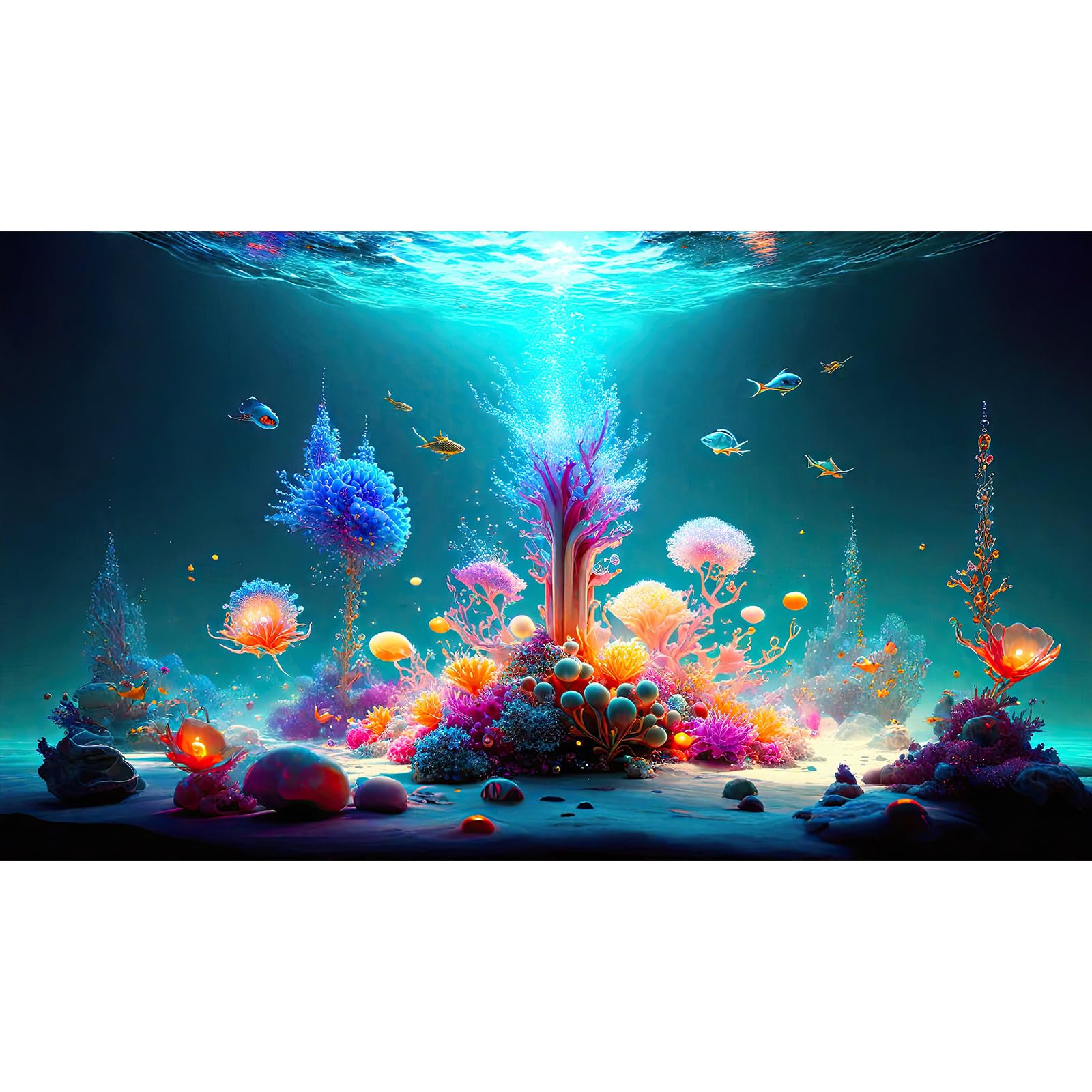 Jellyfish Aquarium Background Underwater Sunray Scene Fish Tank Background Under The Sea Corals Ocean Seabed Landscape Terrarium Backgrounds Tropical Sea Marine Life Aquarium Tank Wallpaper 48x24in