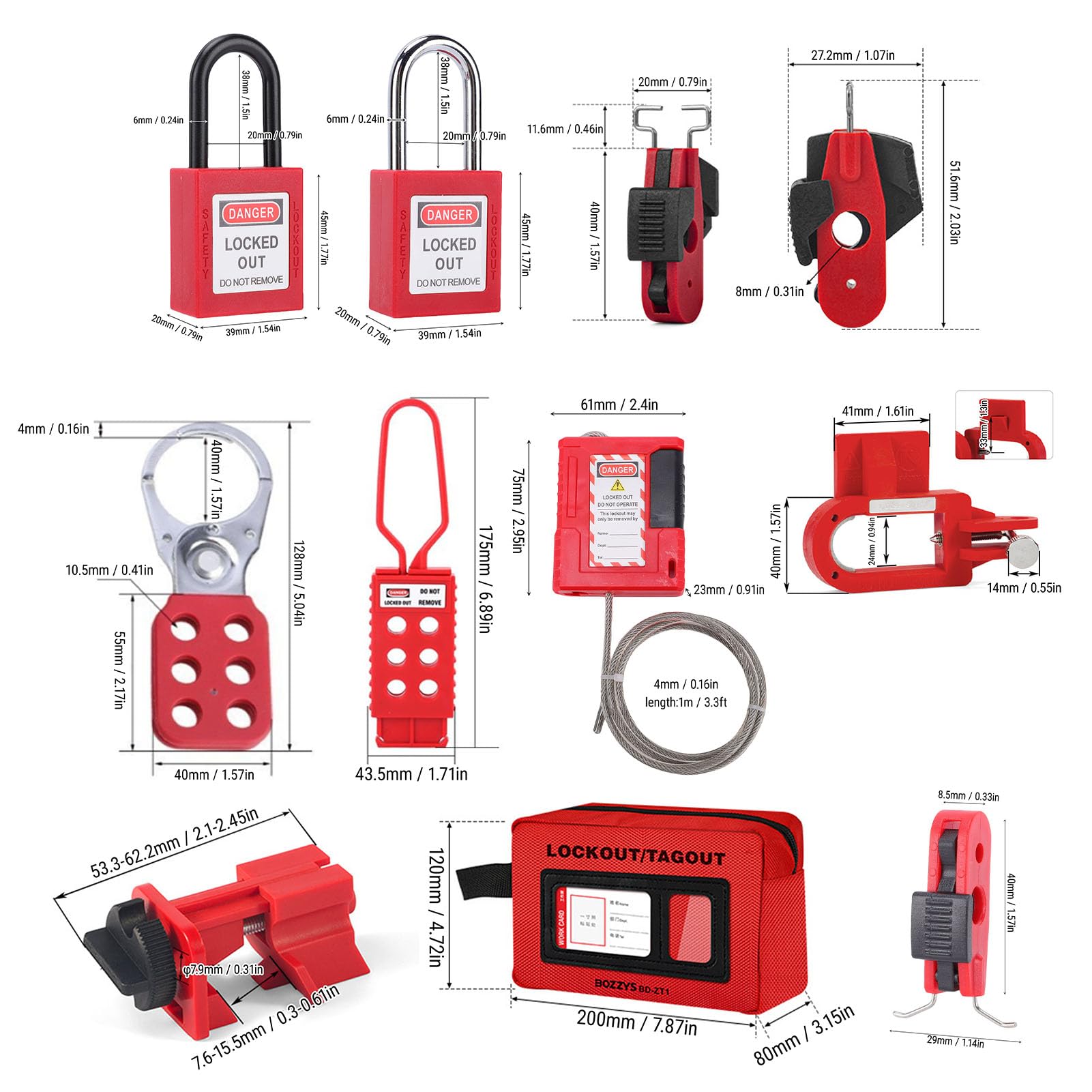 Kit de Etiquetado de Bloqueo Loto Eléctrico, Bloqueo de Disyuntor con Abrazadera, Cerrojos de Grupo Completos, Kits de Etiquetado Eléctrico para Maquinaria