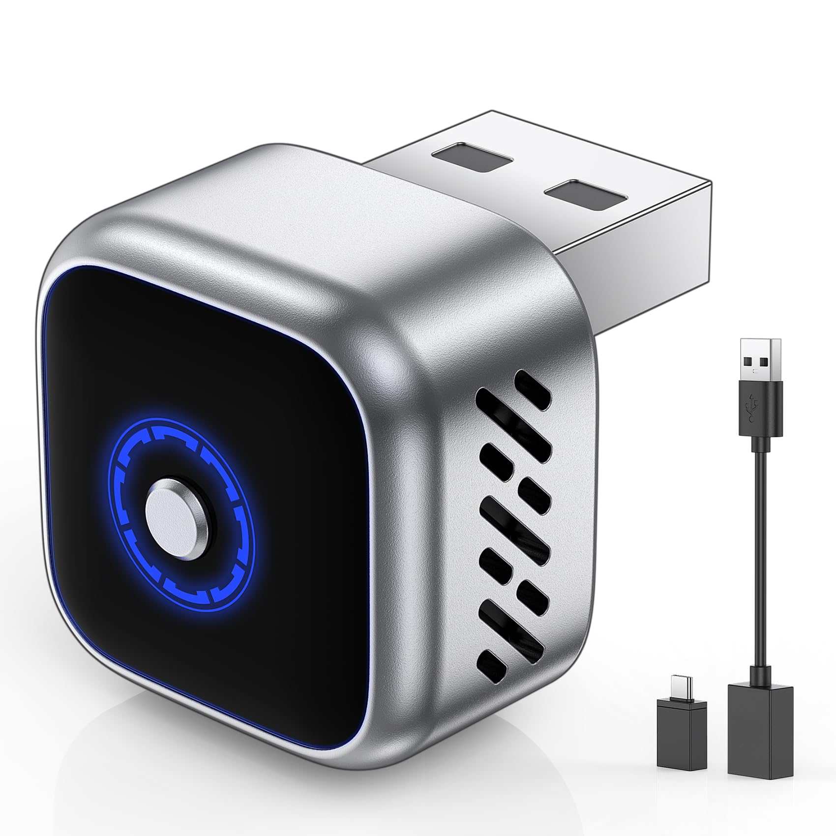 Ultra Mini Android Auto & CarPlay Wireless Adapter, One-Click Switch, 3s Auto Reconnect，Latest A9 Chip 5.8GHZ WiFi, 5.4 Bluetooth, USB-C/USB-A/Extension Cable, Light Black — view 15