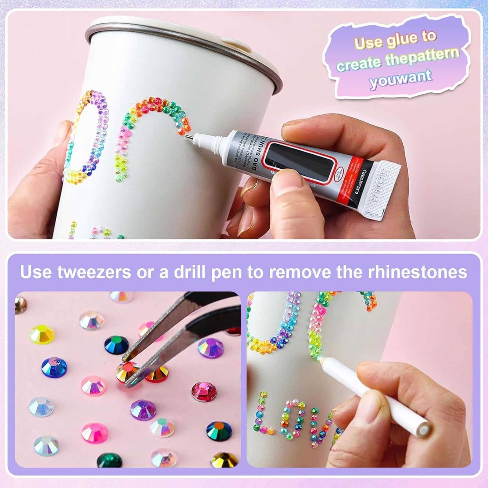 Zestaw 32000 sztuk błyszczących kamieni Bedazzler Kit, 42 kolory, 3 mm, żelowe dżety, zestaw żywicznych dżetów z 3 klejami, pęsetą i długopisem, do DIY paznokci, ubrań, majsterkowania, Diamond