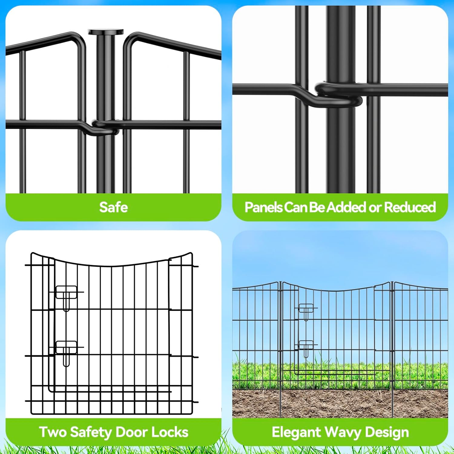 INJOPEXI Garden Fence 6 Panels 11.8ft(L)×24in(H) Decorative Garden Fences with 5 Panels + 1 Gate, Rustproof Metal Wire No Dig Temporary Rabbit Animal Barrier Fencing Dog Fence for Yard Outdoor Patio