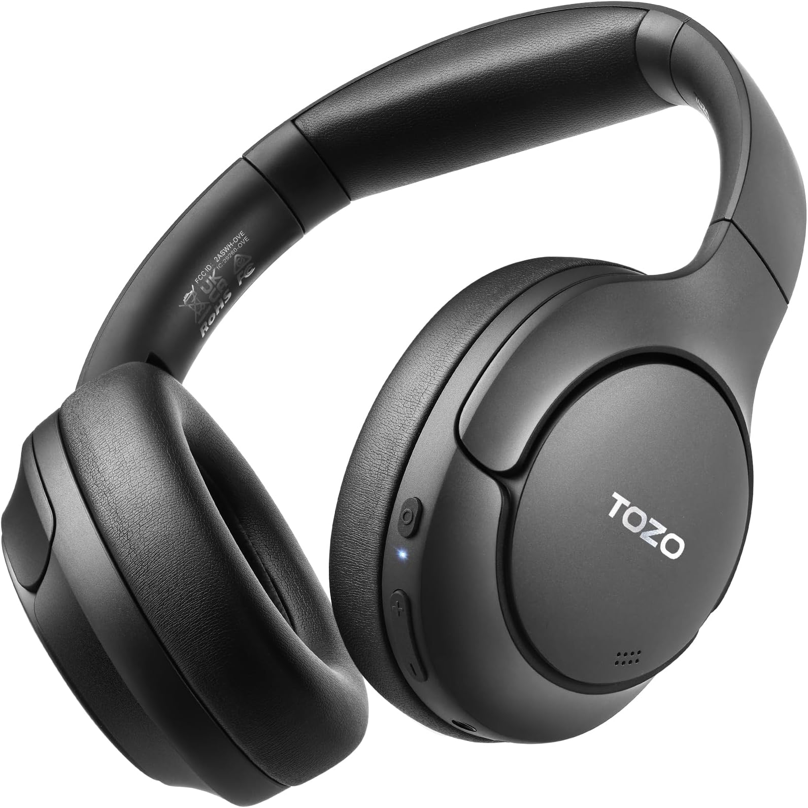 TOZO HT2 Hybrid Active Noise Cancelling Headphones, Wireless Over Ear Bluetooth Headphones, 60H Playtime, Hi-Res Audio Custom EQ via App Deep Bass Comfort Fit Ear Cups, for Home Office Travel Black
