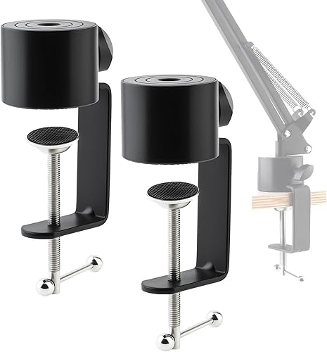 Miniatura 10 de Abrazadera de mesa para micrófono de suspensión Boom Scissor Arm Stand Holer, clip de micrófono de metal Adjustbake Tornillo Montaje de mesa para