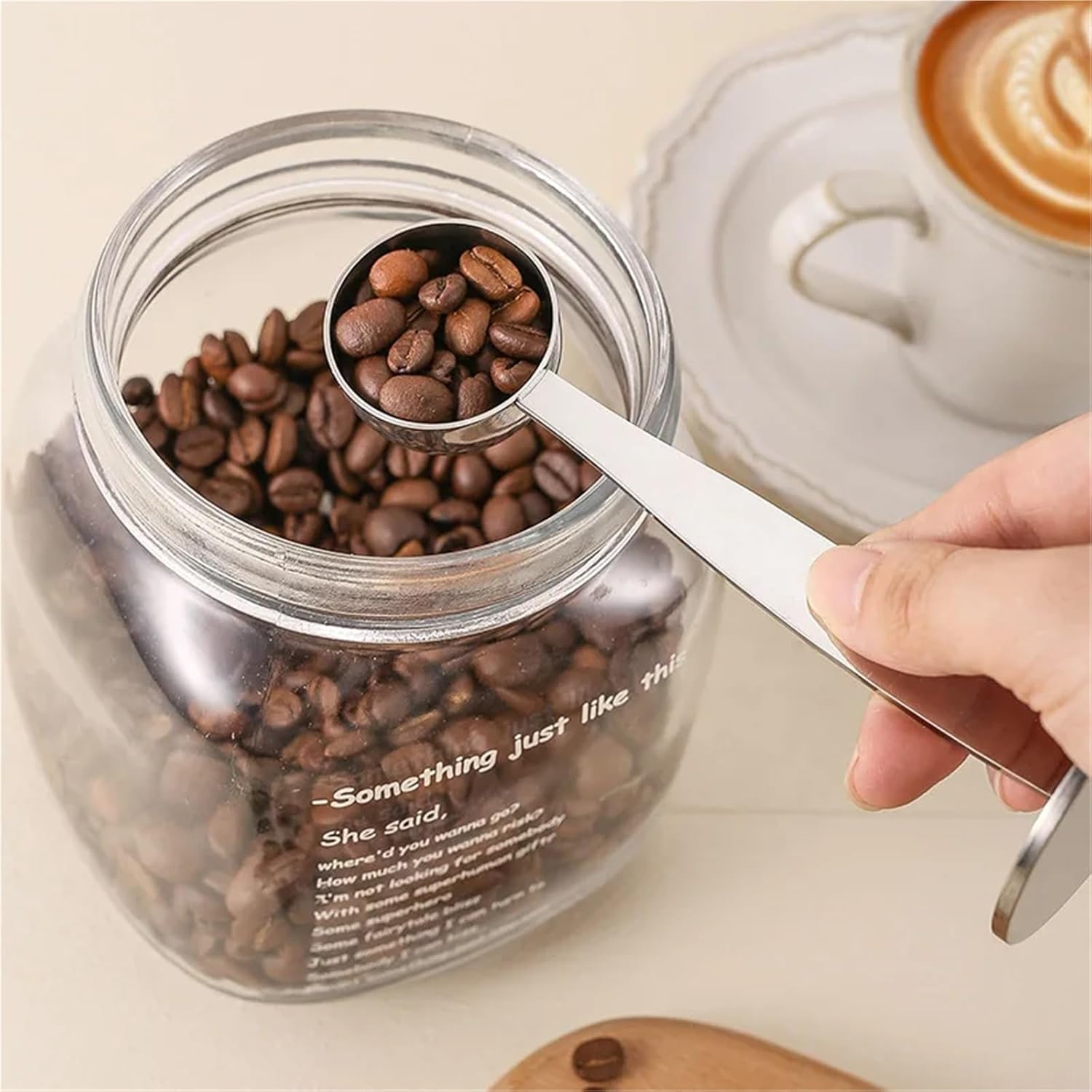 Coffee Scoop 4pcs Coffee Spoon with Tamper Tablespoon Measuring Stainless Steel Scoop Protein Powder Tamping Accessories(With Tamper 15ml)