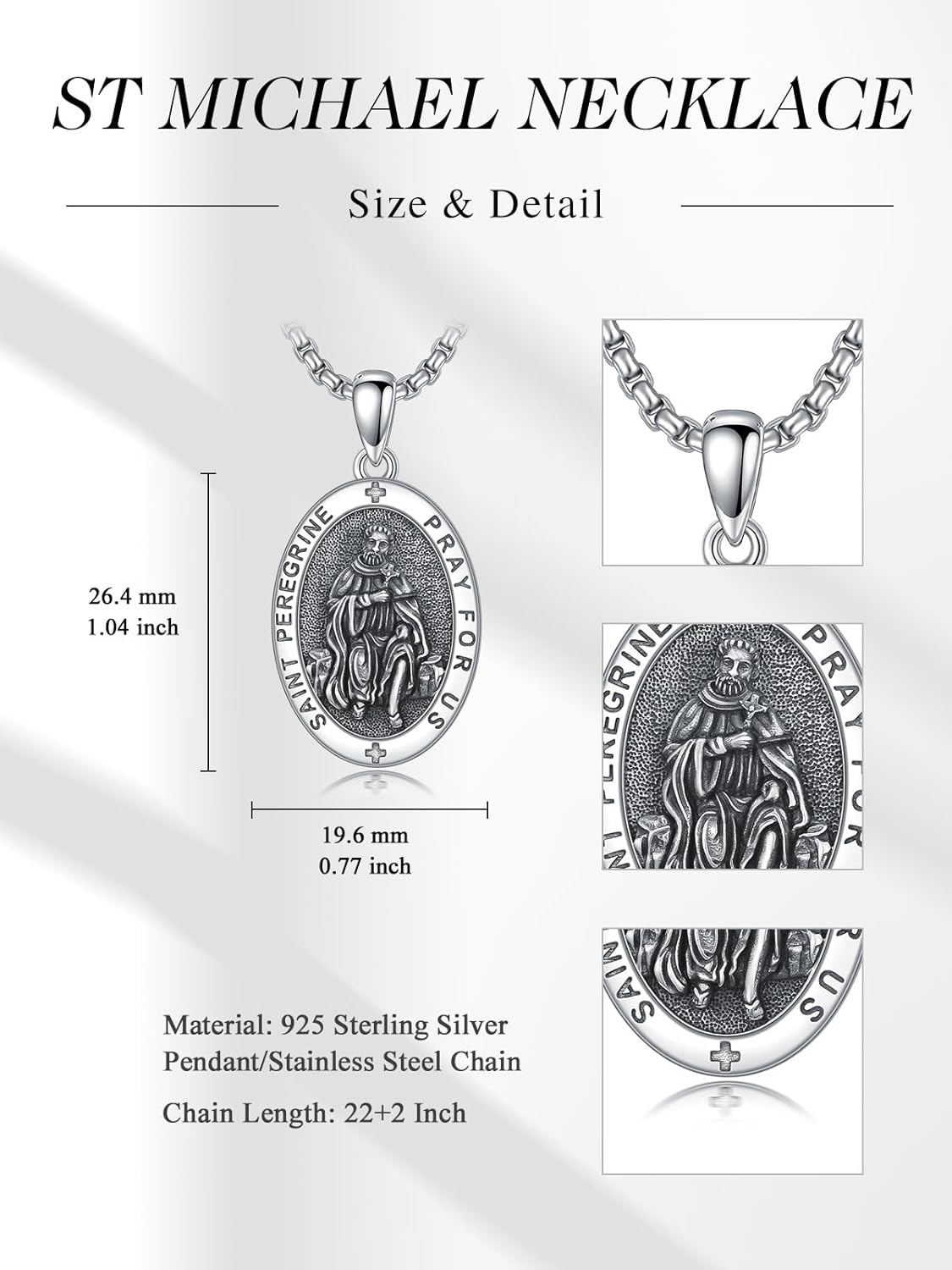 WINNICACA 925 Sterling Silver Patron Saint Amulet Necklace for Men Women Protection Medal Jewelry Birthday Valentine's Day Gifts for Men Husband(with Gift Box) - Image 2