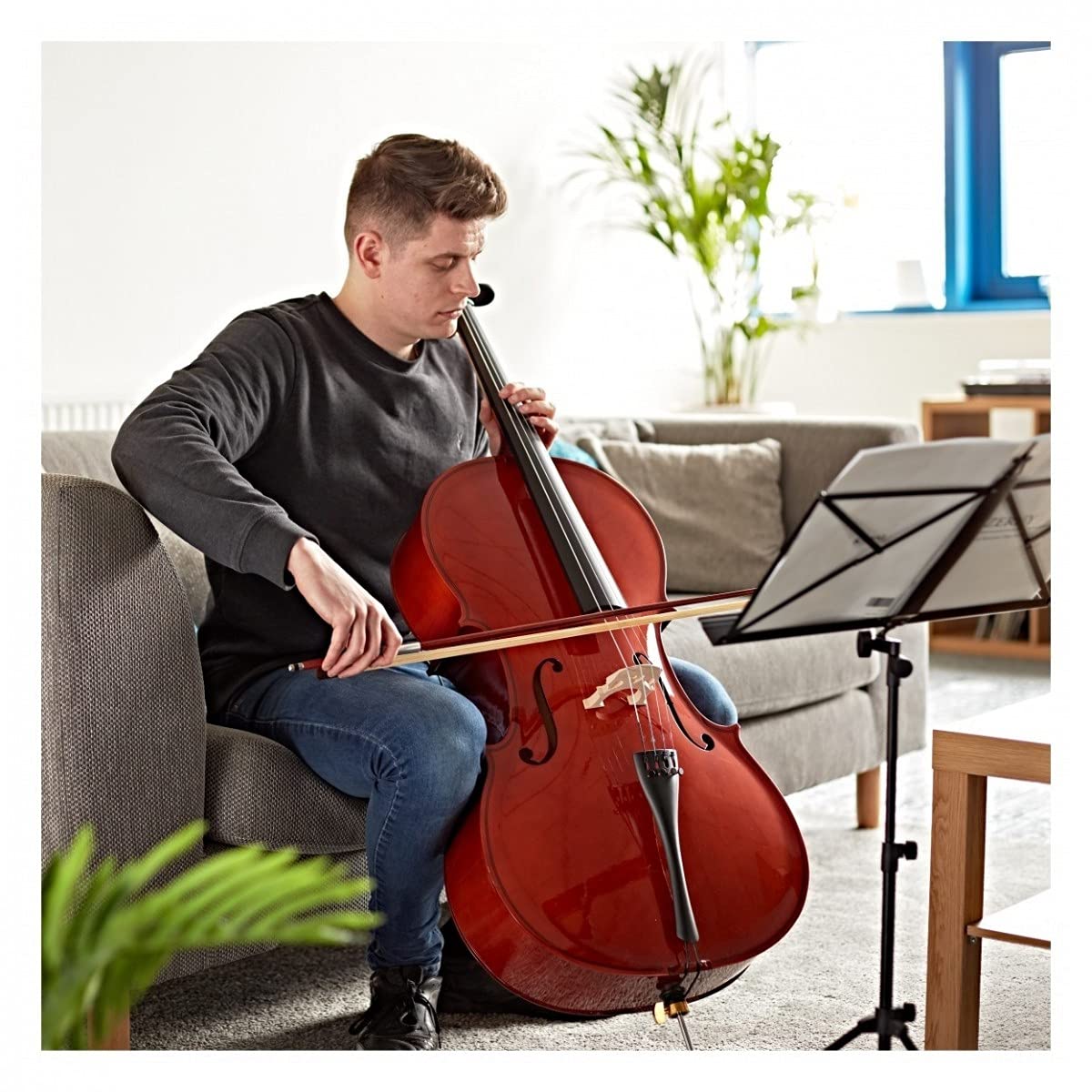 4/4 Größe Cello Beginner Pack von Gear4music mit Etui Bogen und Ständer