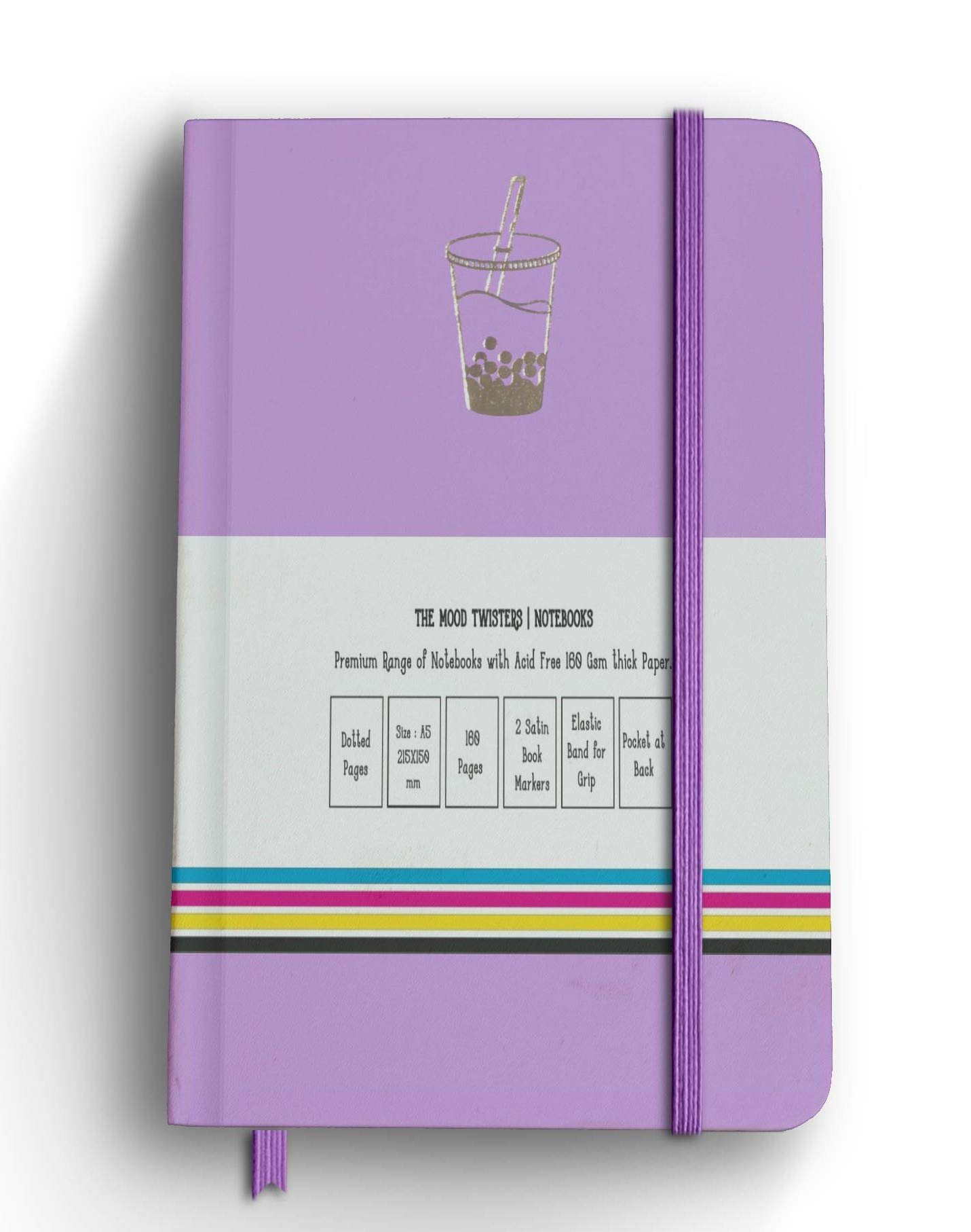 A5 Dotted Journal Notebook – 160 GSM Paper, 160 Pages | Lavender Lilac Bubble Tea Design Hardcover Notebook for Bullet Journaling, Calligraphy & Sketching